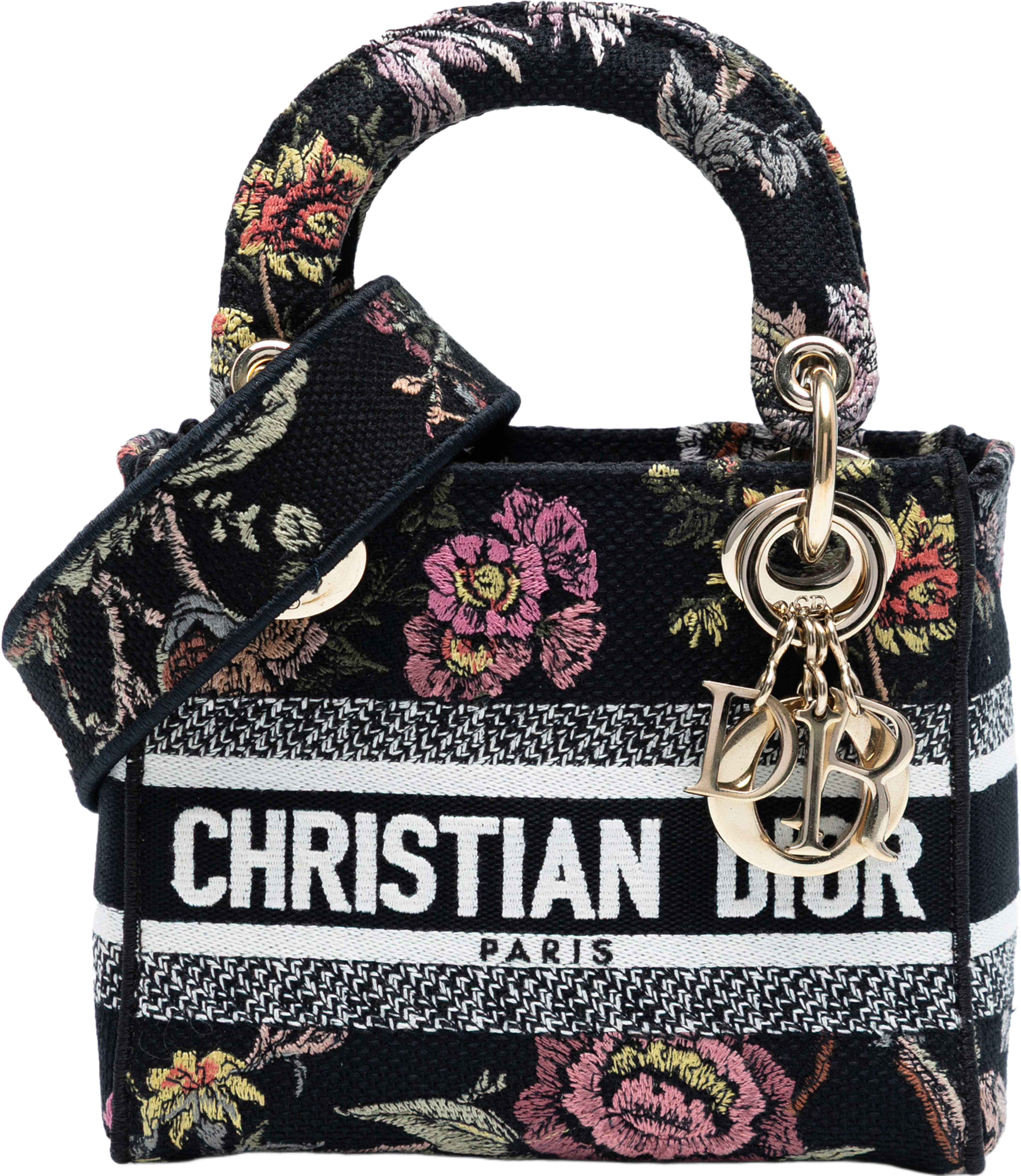 Dior Mini Embroidered Canvas Mille Fleurs Lady D Lite, från Luxclusif, i färgen black. Klicka för att öppna bilden i stort format