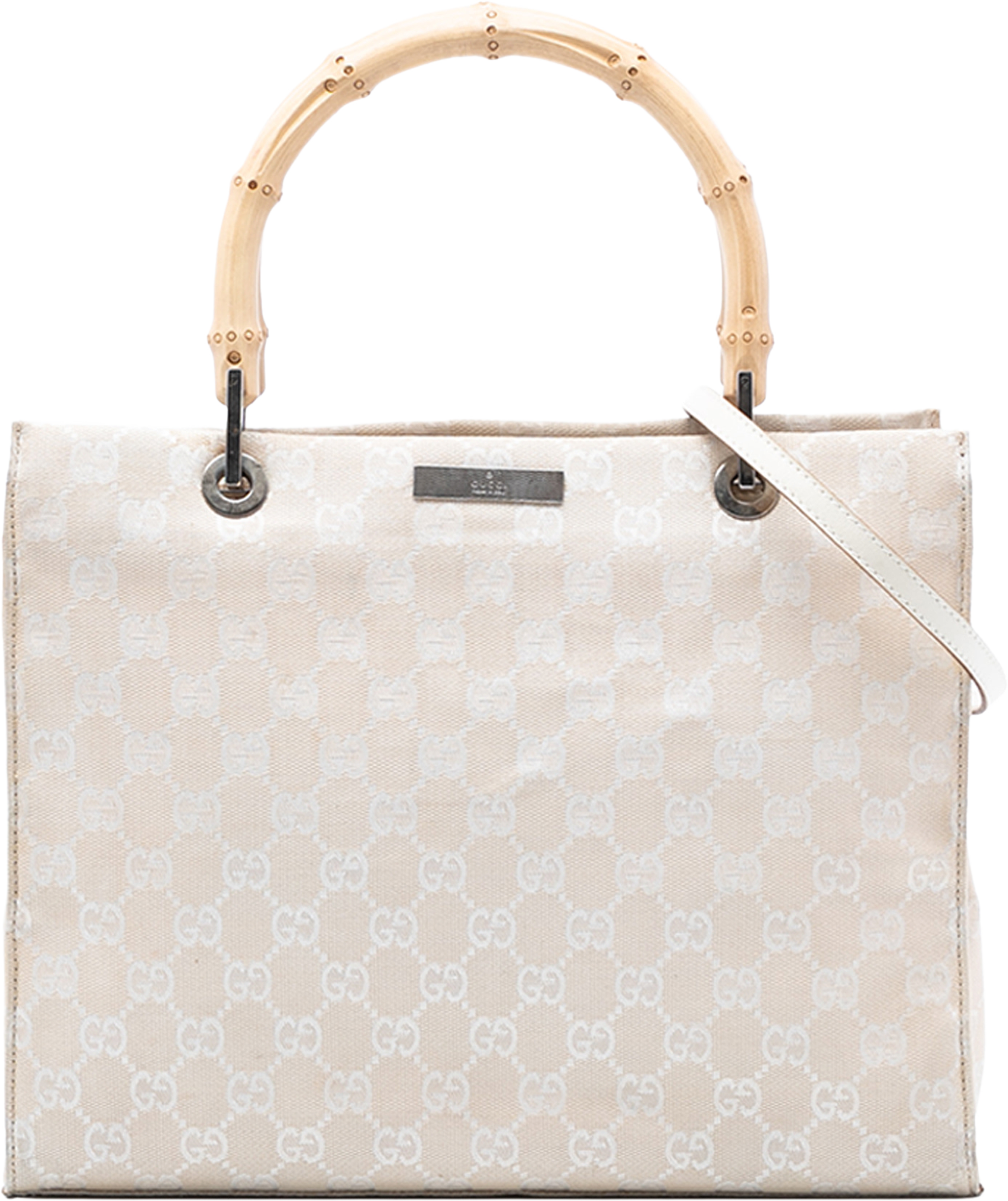 Gucci Gg Canvas Bamboo Satchel, från Luxclusif, i färgen light beige. Klicka för att öppna bilden i stort format