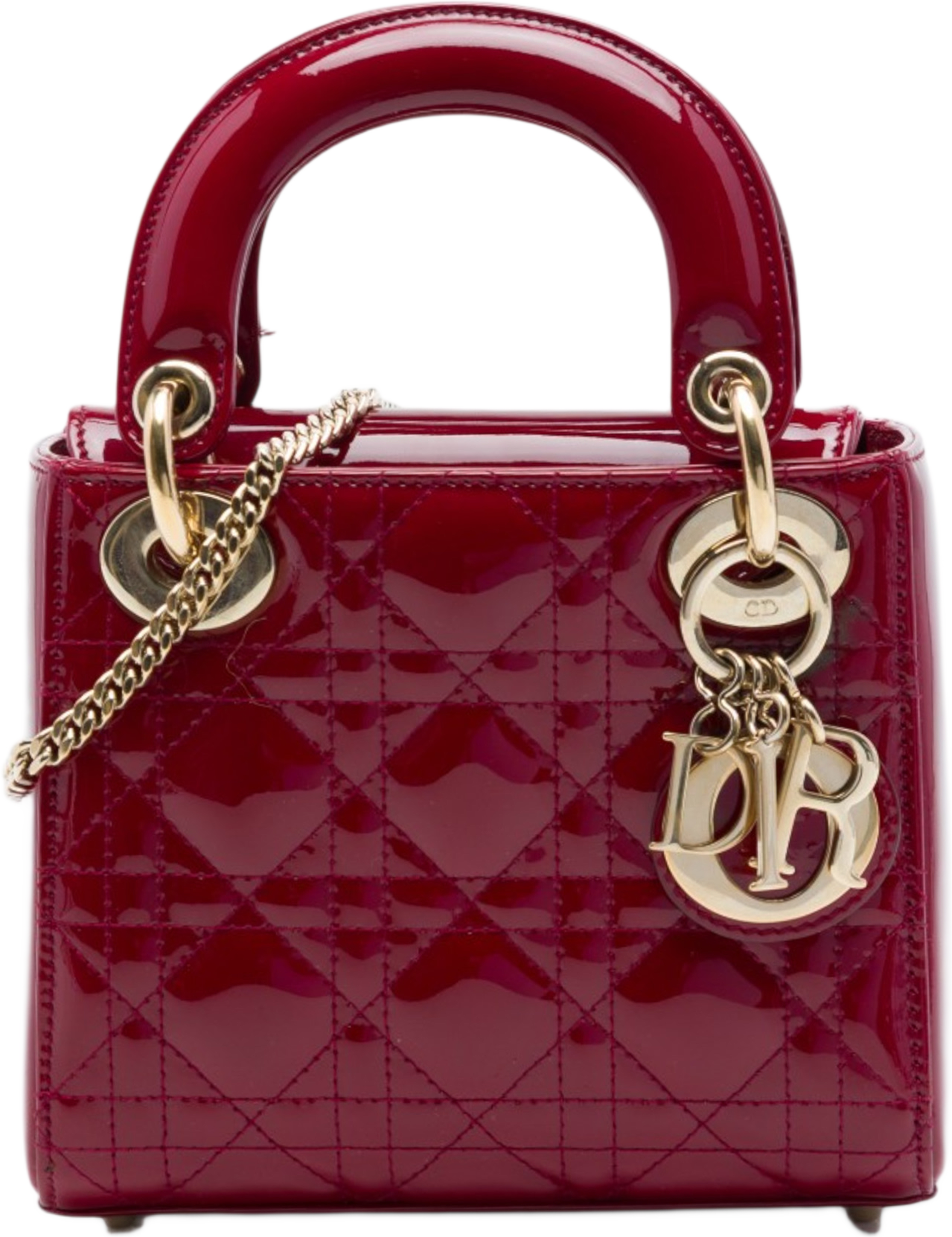 Dior Mini Patent Cannage Lady Dior, från Luxclusif, i färgen röd. Klicka för att öppna bilden i stort format