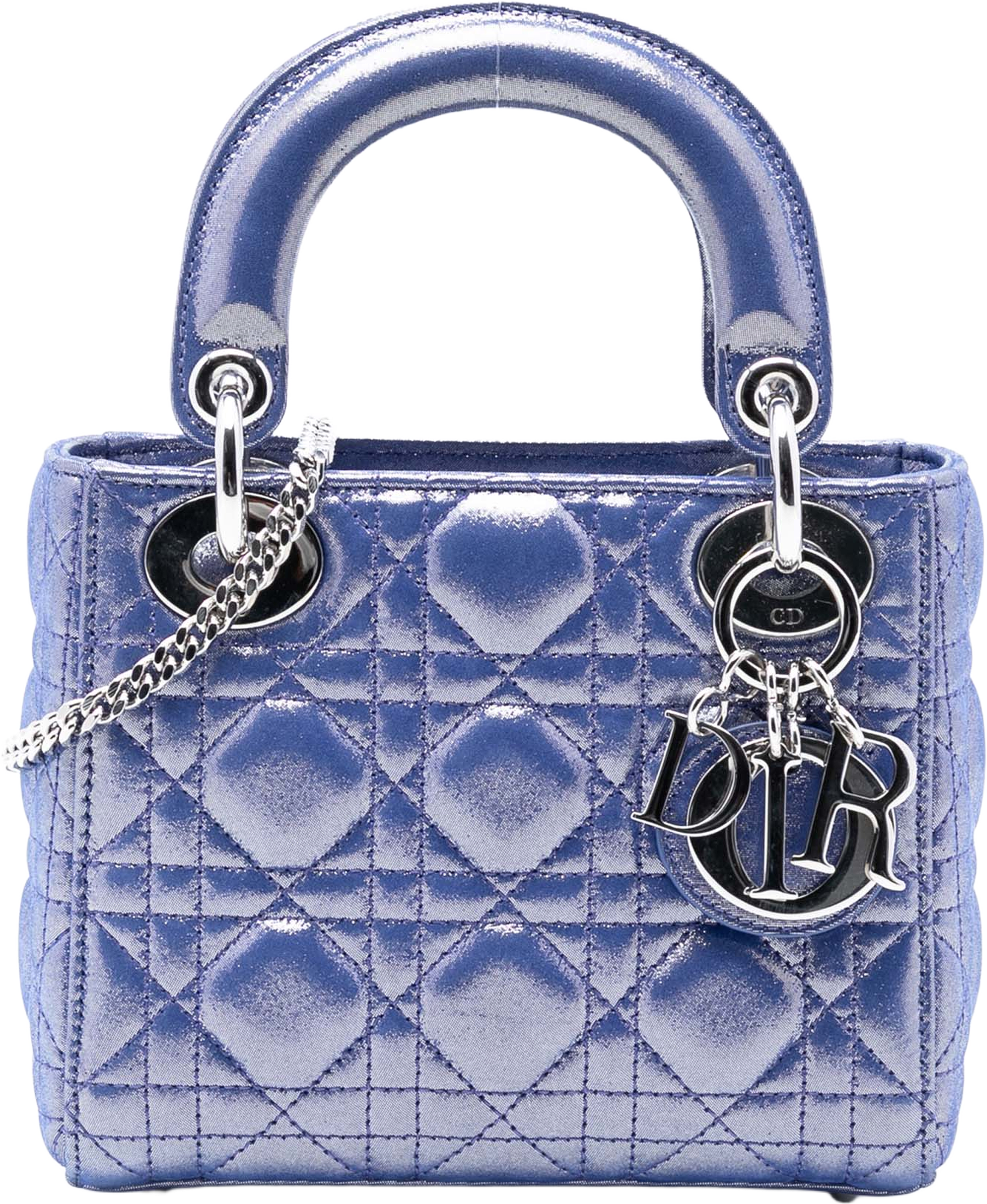 Dior Mini Iridescent Lambskin Cannage Lady Dior, från Luxclusif, i färgen dark blue. Klicka för att öppna bilden i stort format