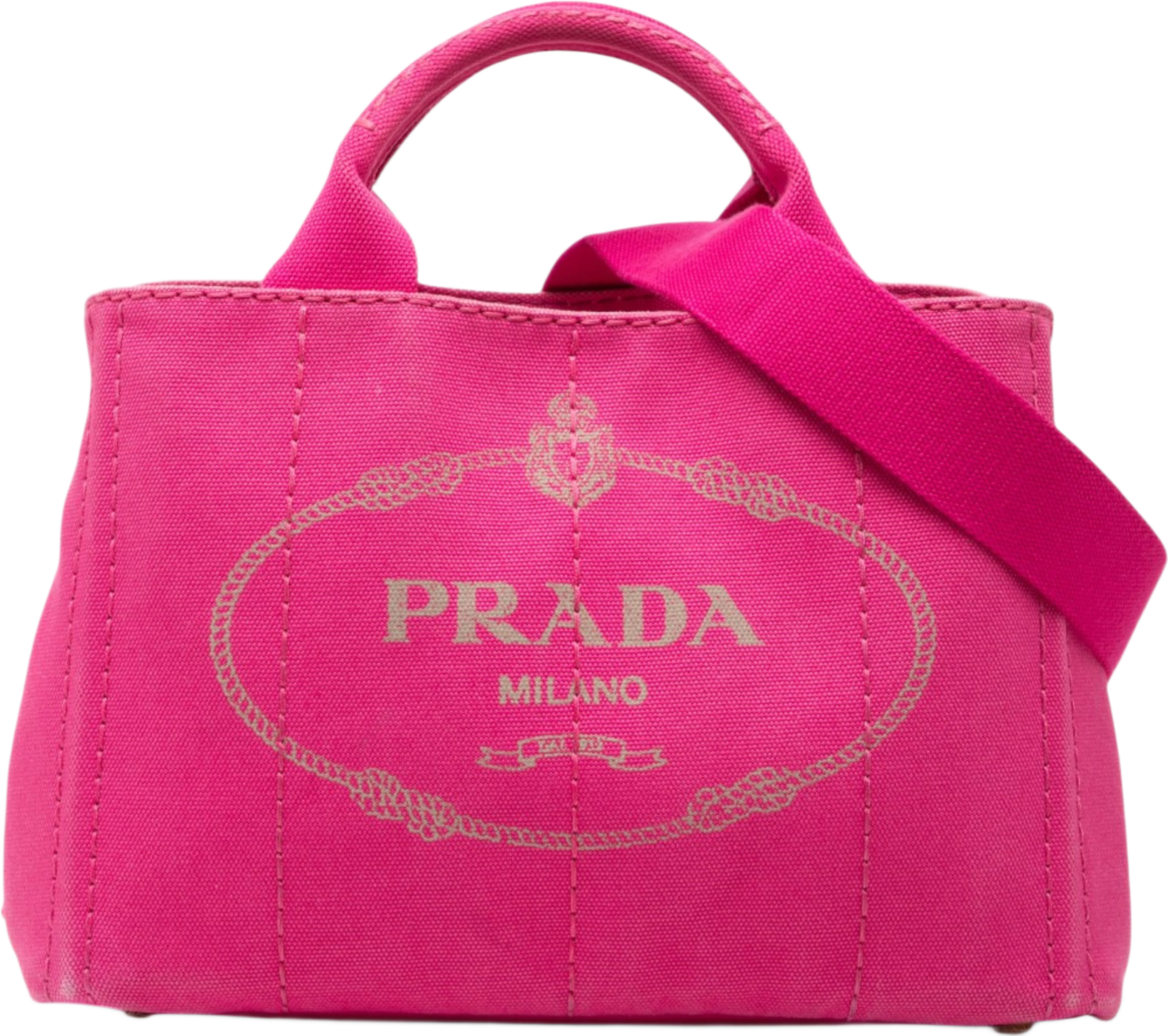 Prada Small Canvas Canapa Logo Satchel, från Luxclusif, i färgen rosa. Klicka för att öppna bilden i stort format
