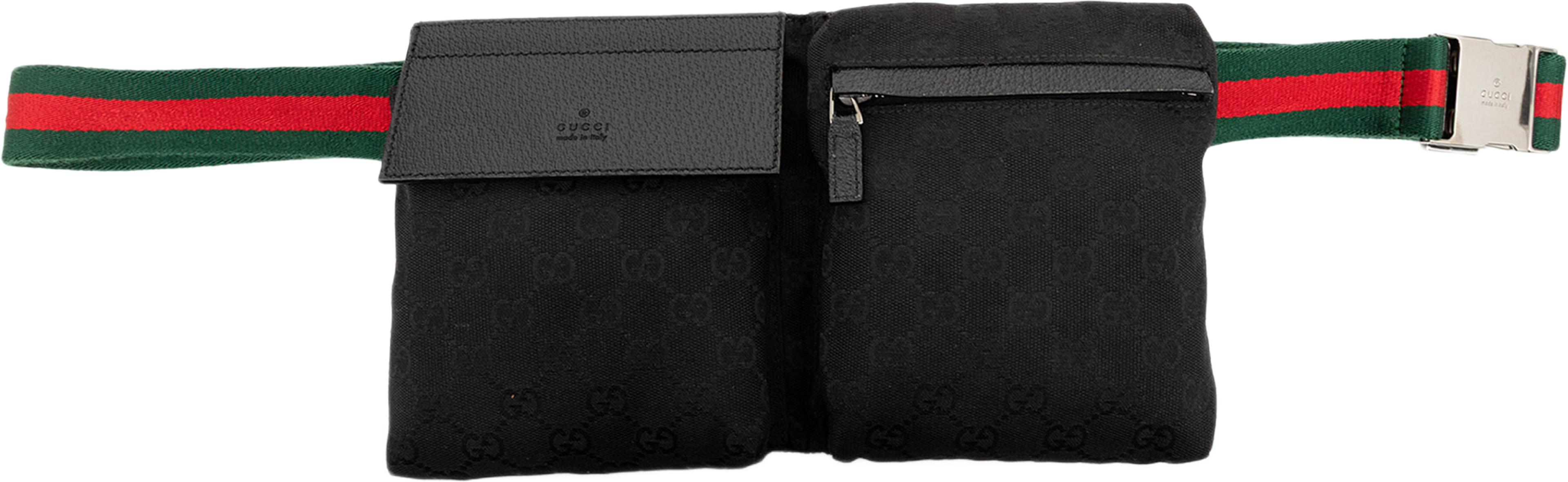 Gucci Gg Canvas Web Double Pocket Belt Bag, från Luxclusif, i färgen svart. Klicka för att öppna bilden i stort format