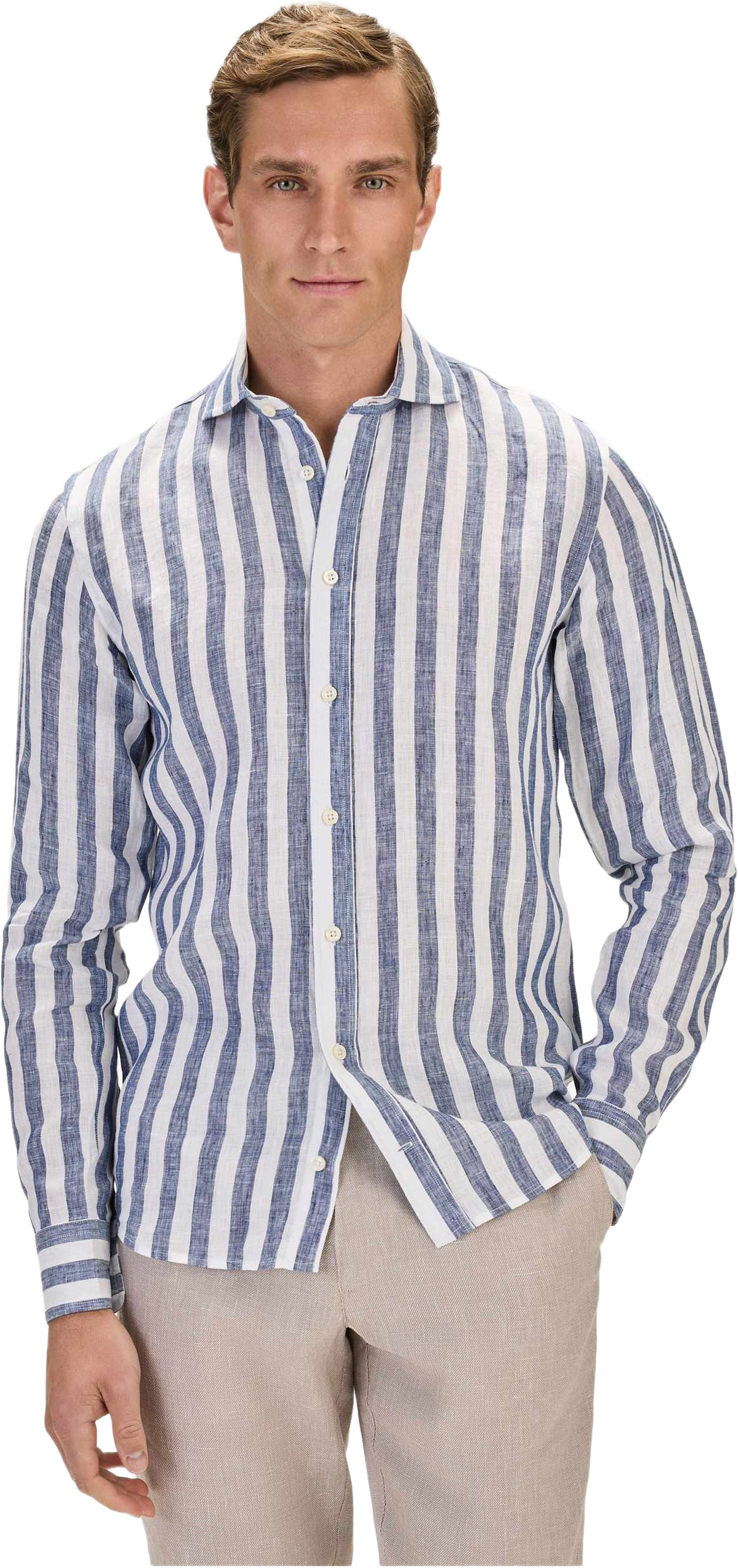 Smart Linen Shirt Block Stripe (lionel), från John Henric, i färgen navy blue. Klicka för att öppna bilden i stort format