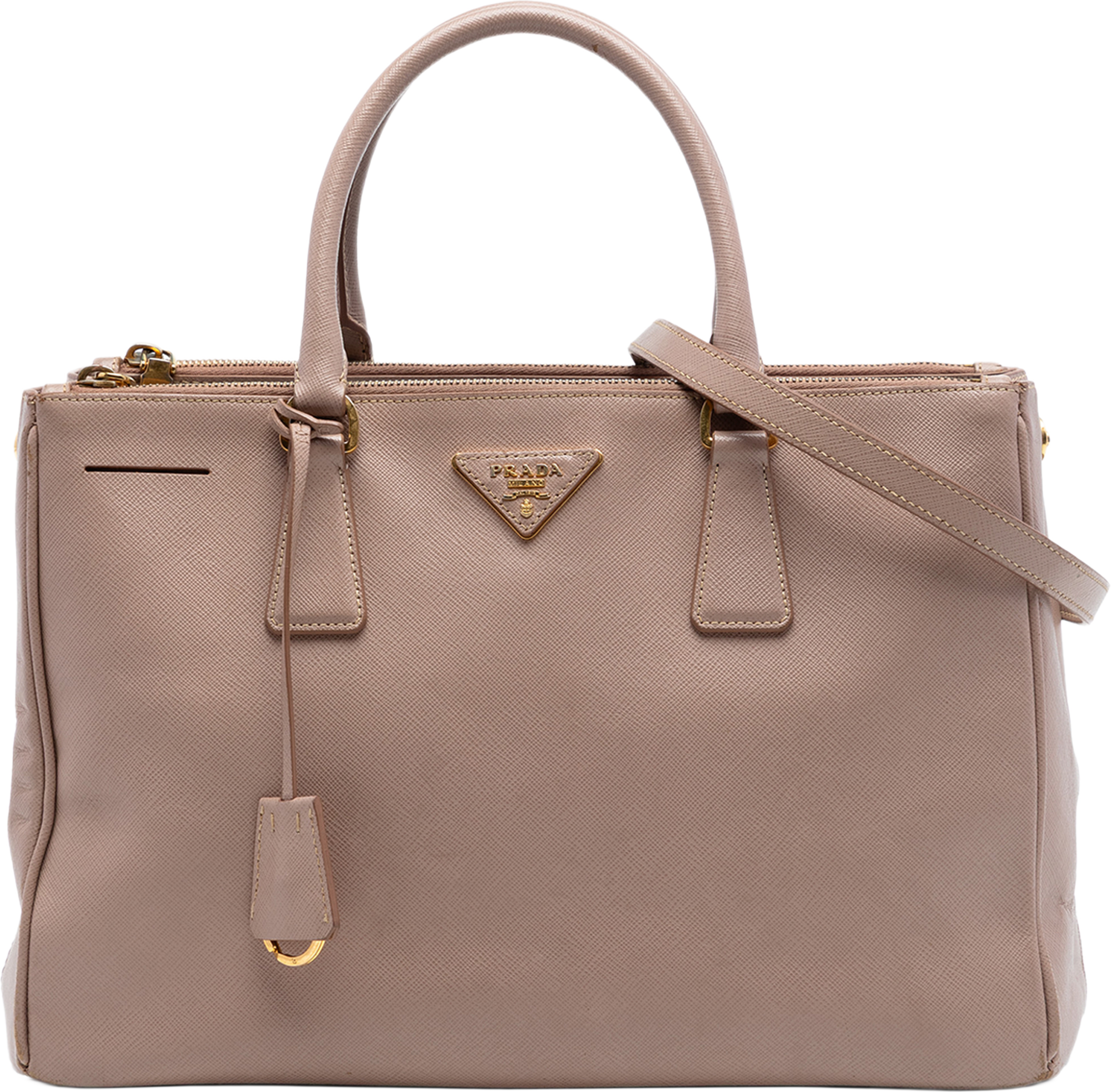 Prada Medium Saffiano Lux Galleria Double Zip Tote, från Luxclusif, i färgen nude. Klicka för att öppna bilden i stort format