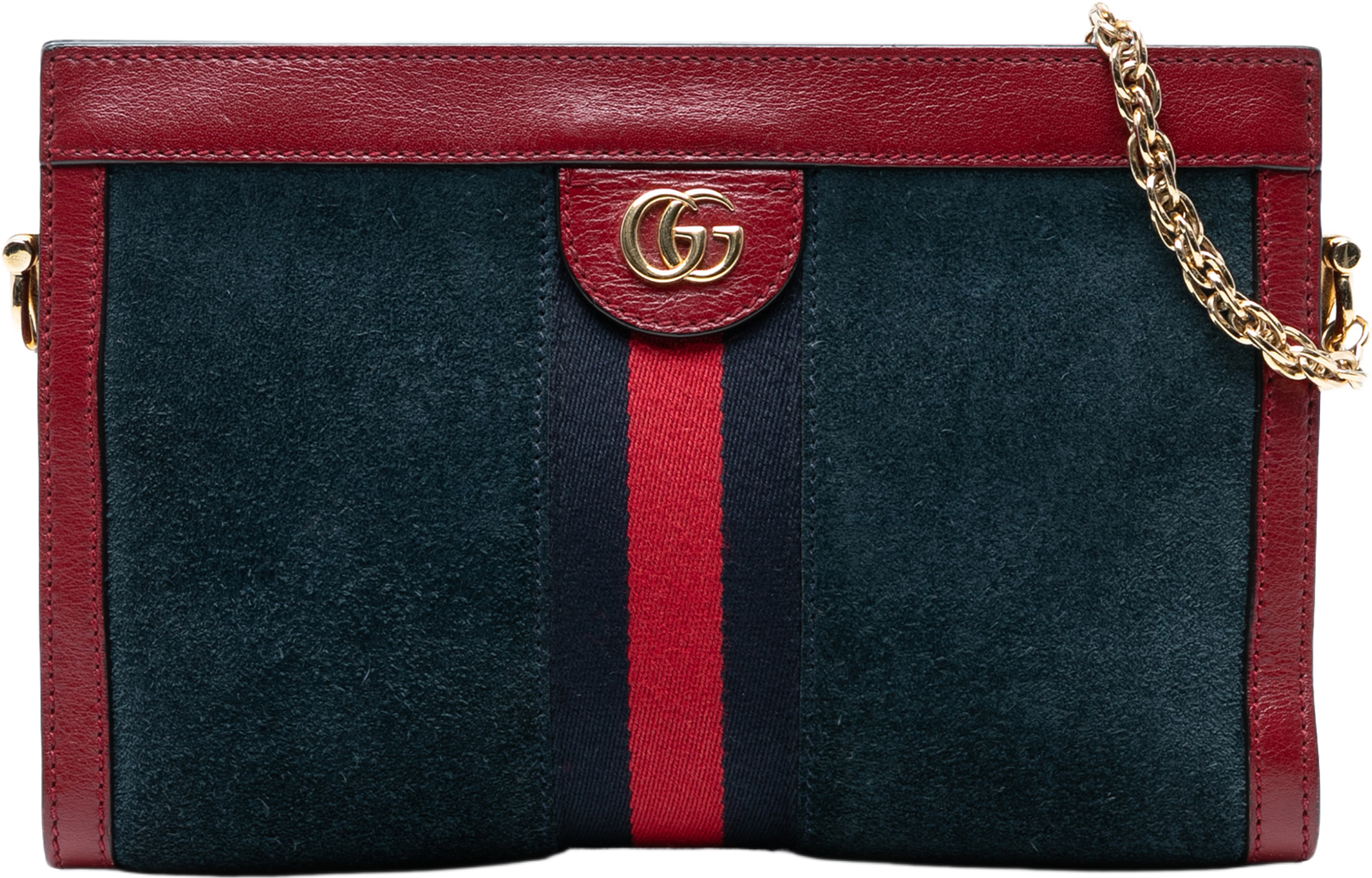 Gucci Small Suede Ophidia Chain Crossbody, från Luxclusif, i färgen dark blue. Klicka för att öppna bilden i stort format