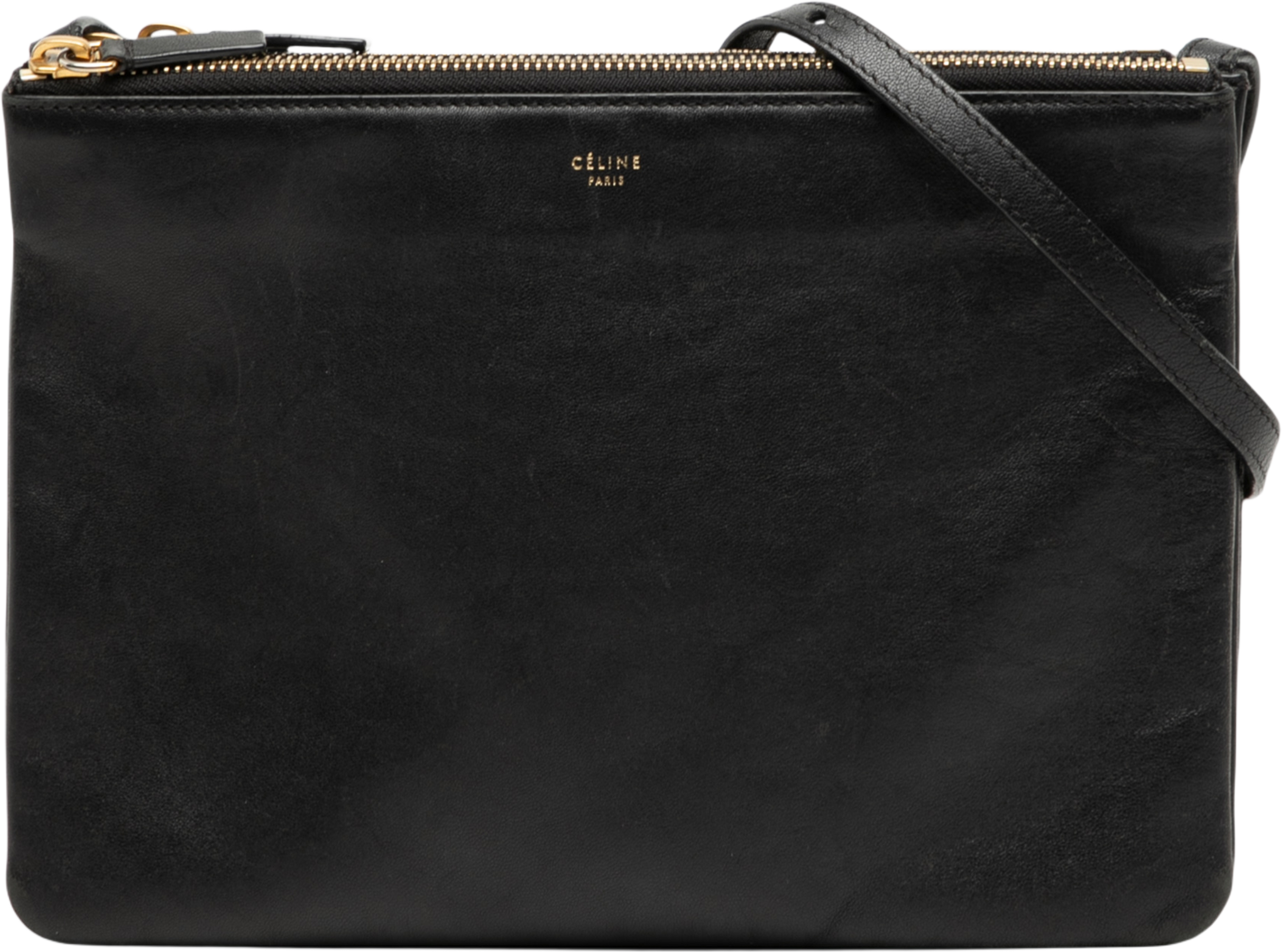 Celine Large Lambskin Trio Crossbody, från Luxclusif, i färgen black. Klicka för att öppna bilden i stort format