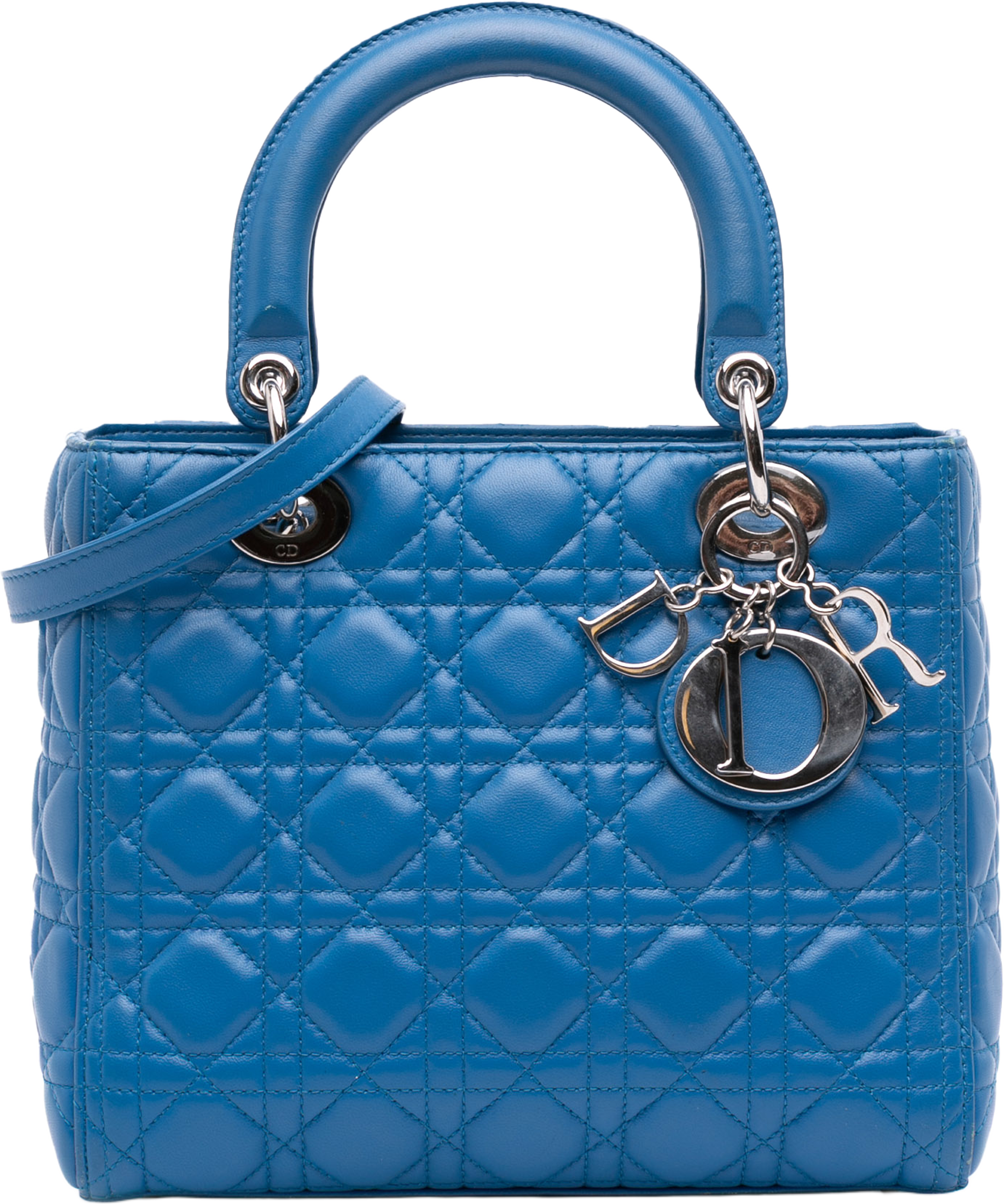 Dior Medium Lambskin Cannage Lady Dior, från Luxclusif, i färgen blue. Klicka för att öppna bilden i stort format