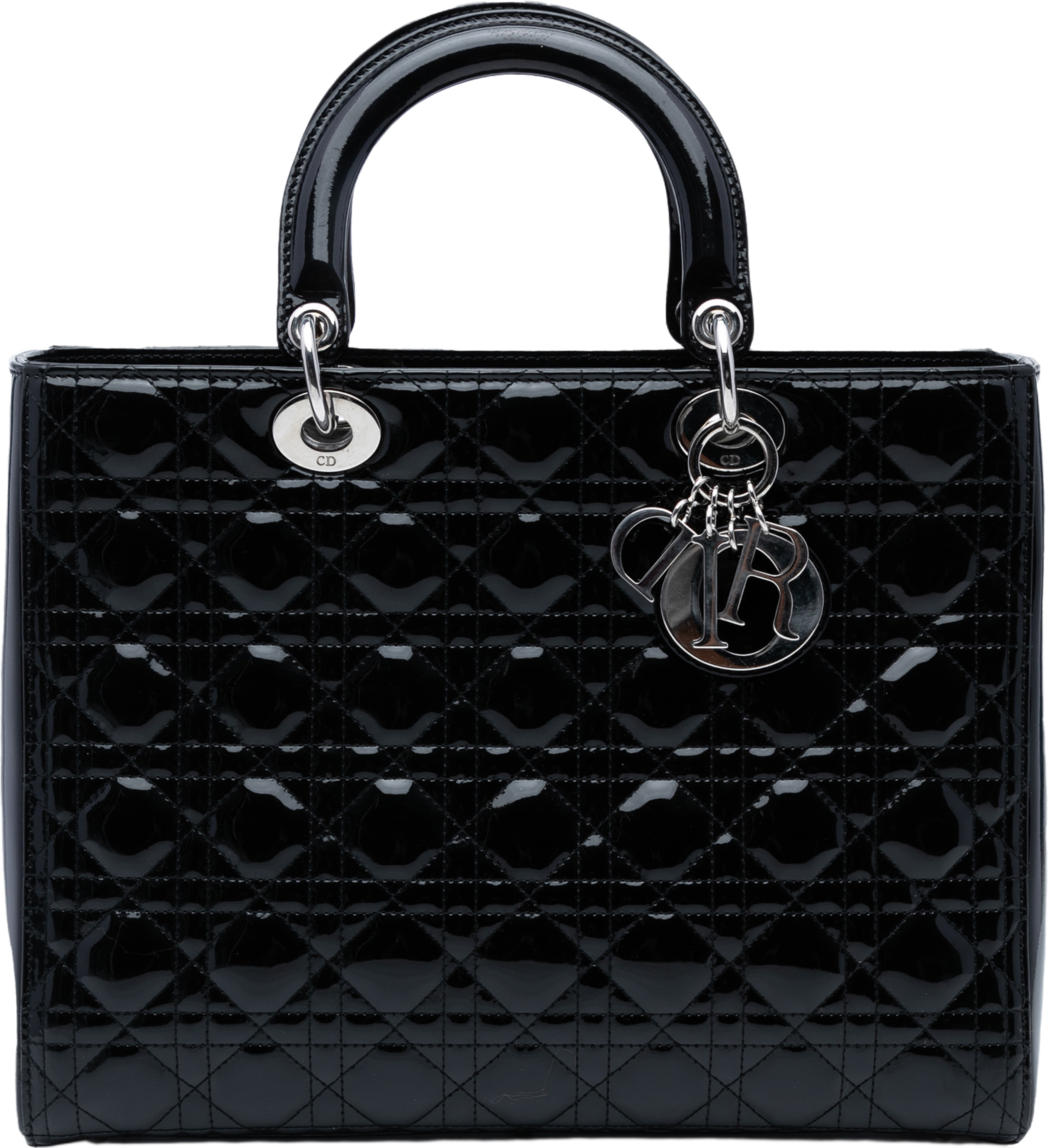 Dior Large Patent Cannage Lady Dior, från Luxclusif, i färgen black. Klicka för att öppna bilden i stort format