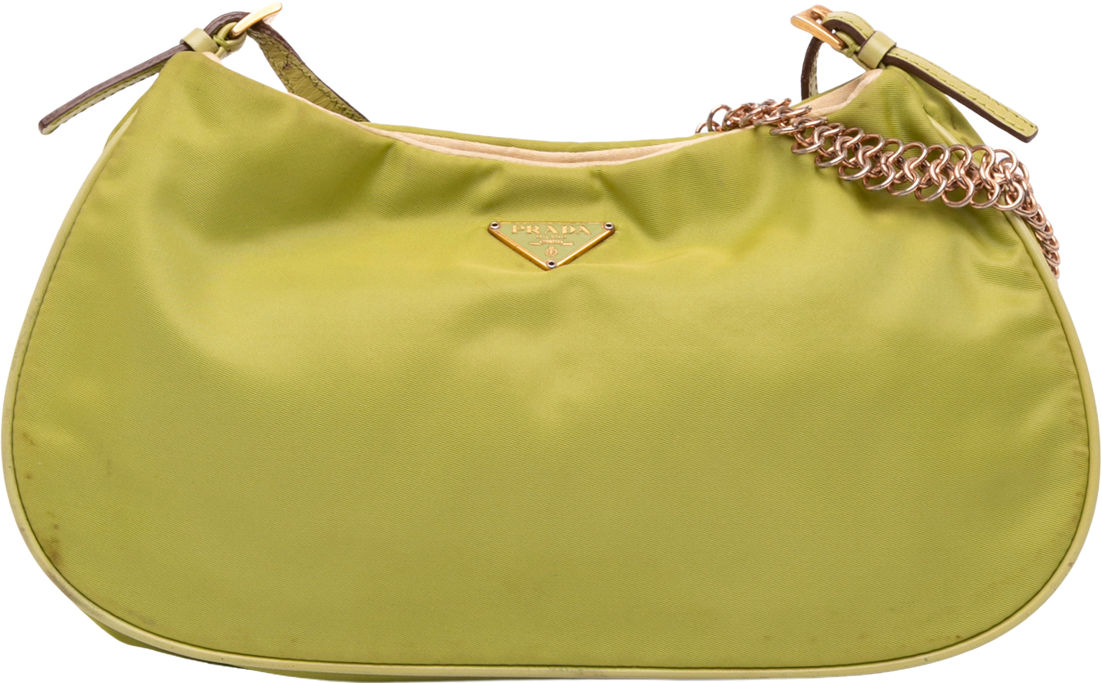 Prada Tessuto Chain Shoulder Bag, från Luxclusif, i färgen light green. Klicka för att öppna bilden i stort format