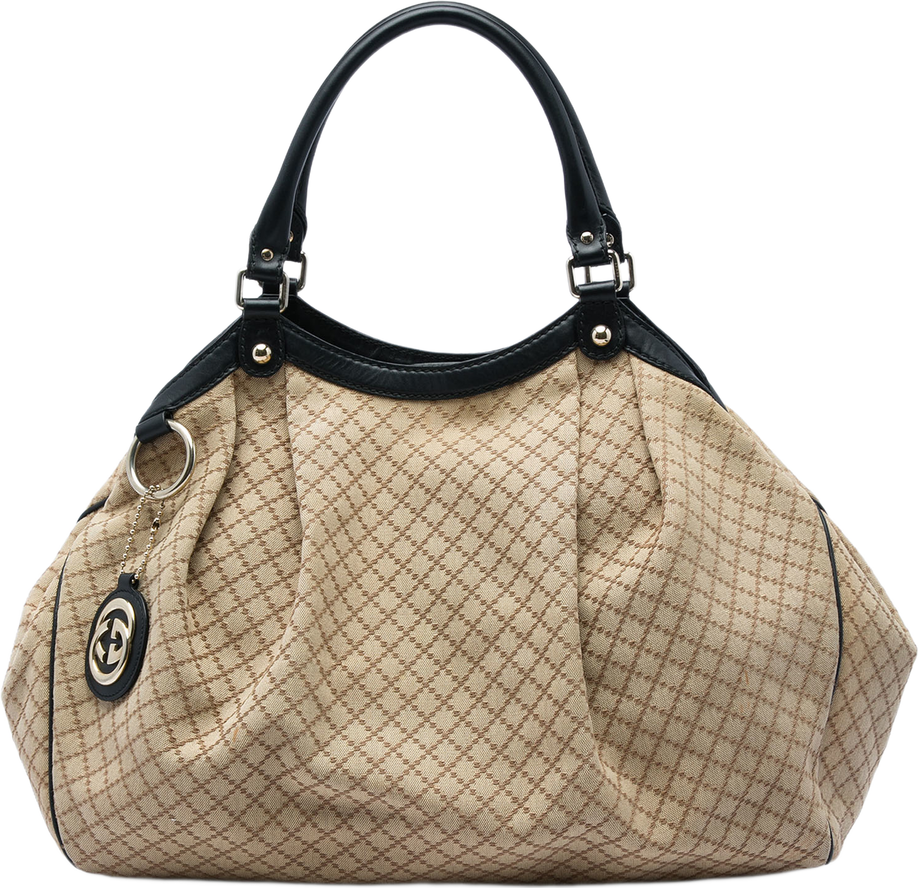 Gucci Large Diamante Canvas Sukey Tote, från Luxclusif, i färgen beige. Klicka för att öppna bilden i stort format