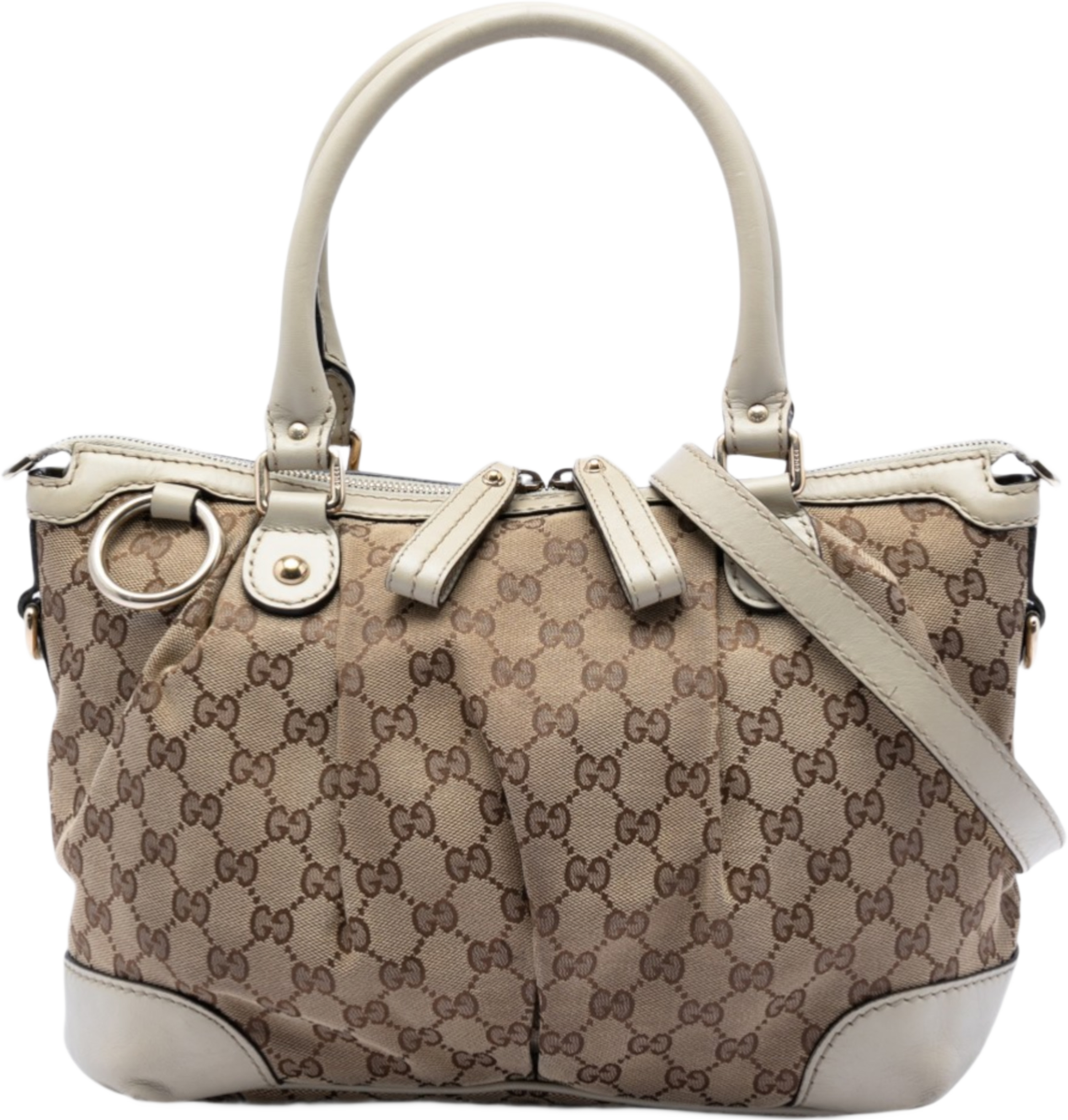 Gucci Gg Canvas Sukey Satchel, från Luxclusif, i färgen beige. Klicka för att öppna bilden i stort format