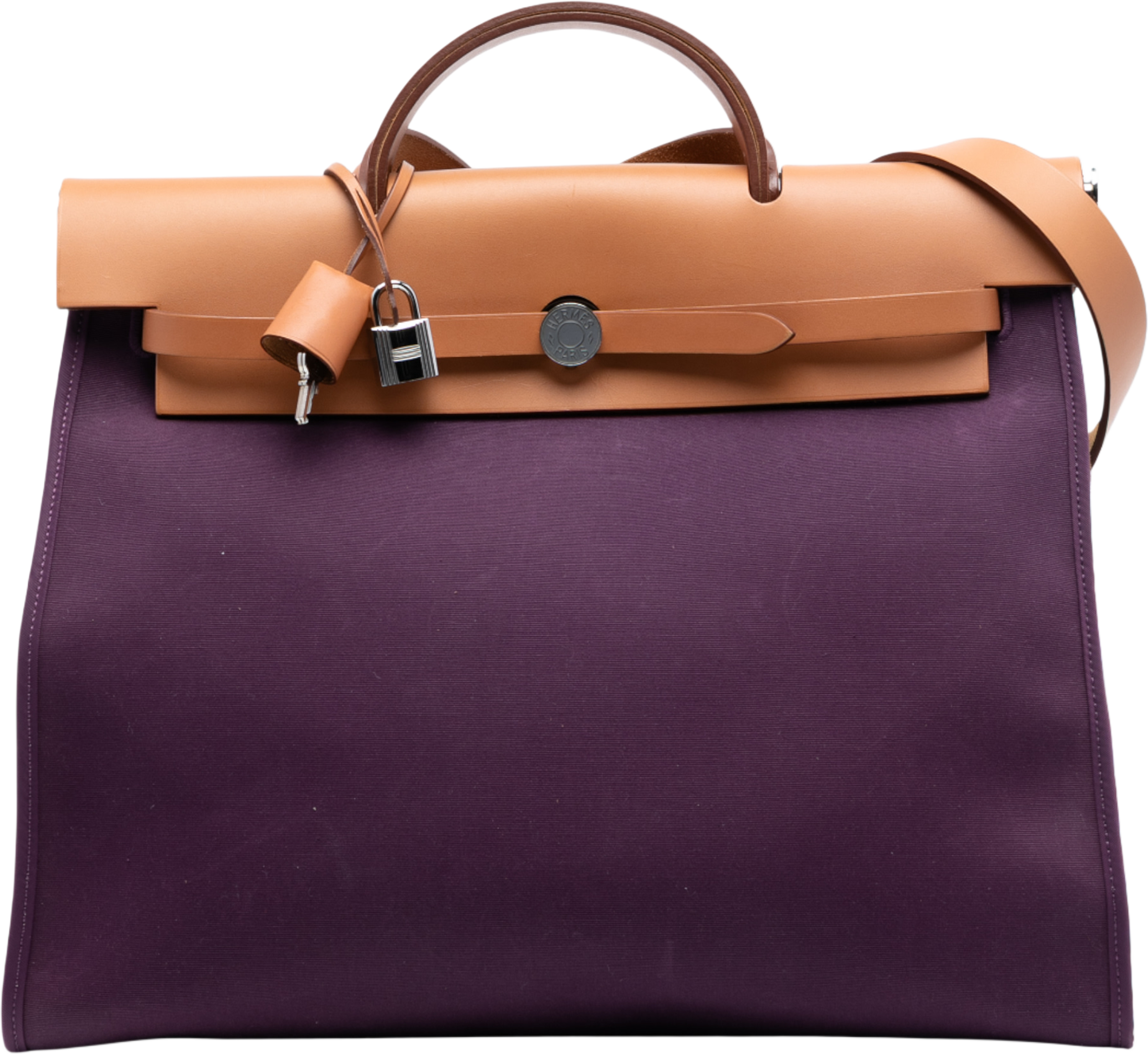 Hermès Toile Verso Herbag Zip 39, från Luxclusif, i färgen plum. Klicka för att öppna bilden i stort format