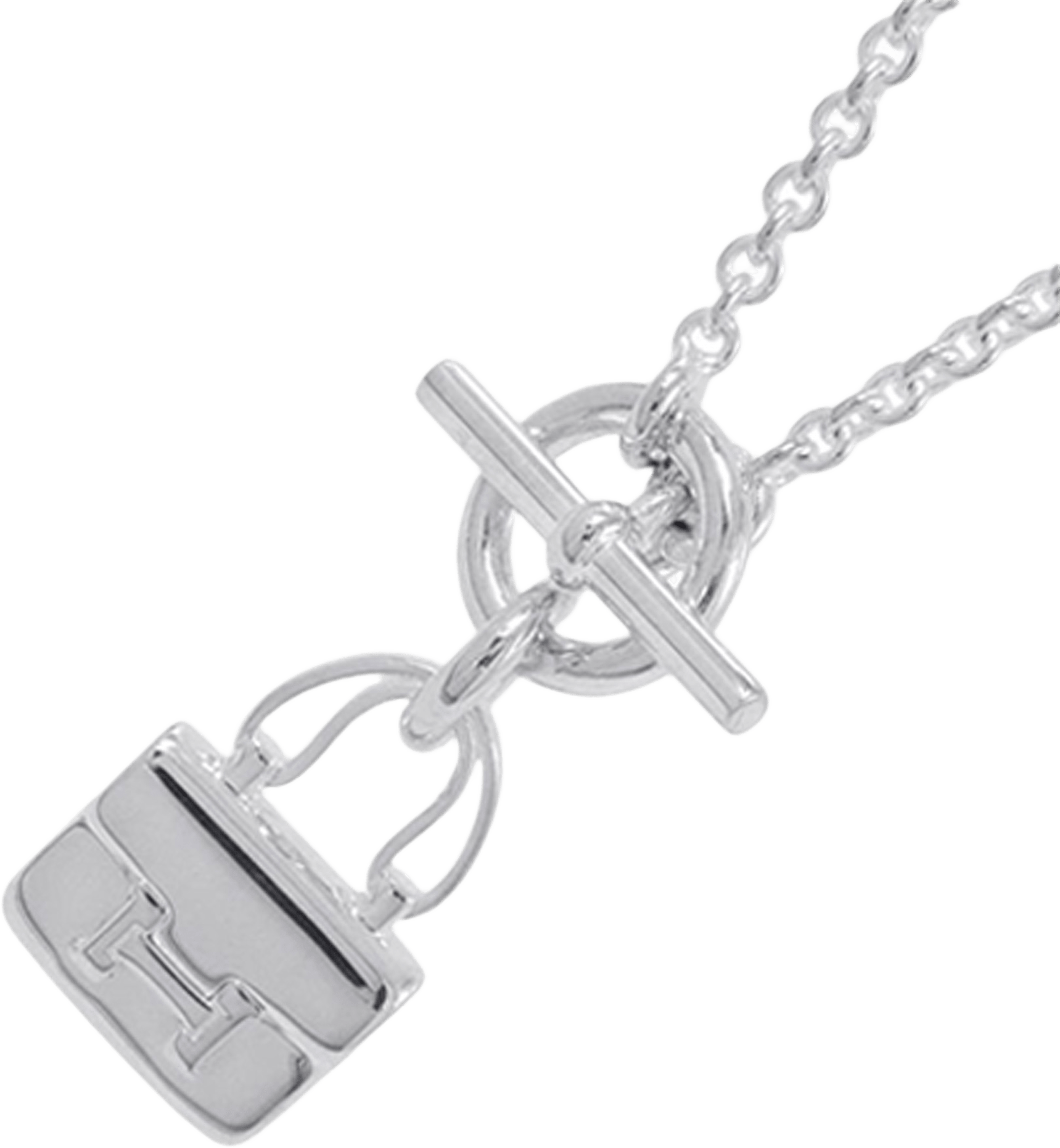 Hermès Sterling Silver Amulettes Constance Necklace, från Luxclusif, i färgen silver. Klicka för att öppna bilden i stort format