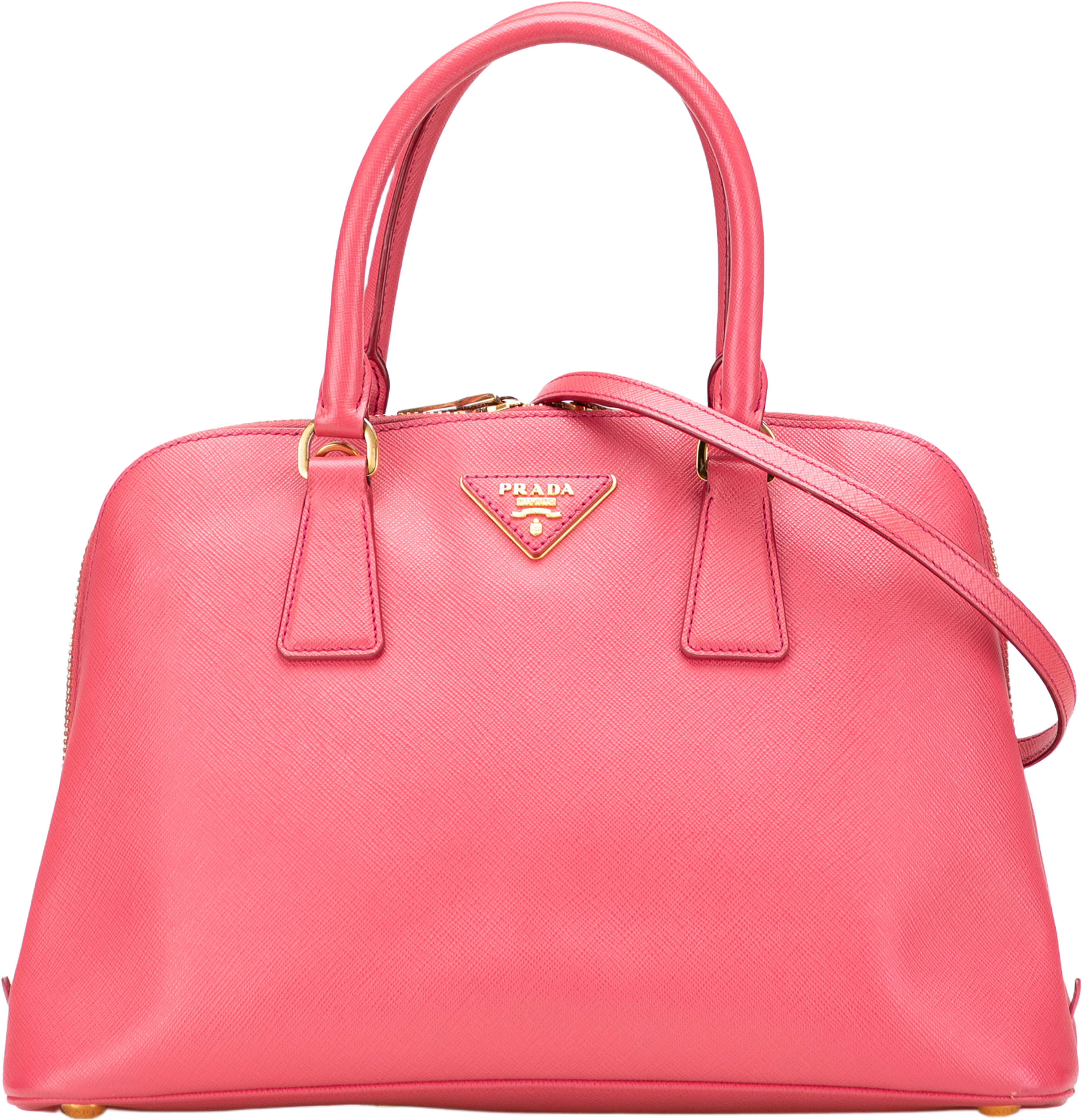 Prada Medium Saffiano Lux Promenade Satchel, från Luxclusif, i färgen pink. Klicka för att öppna bilden i stort format