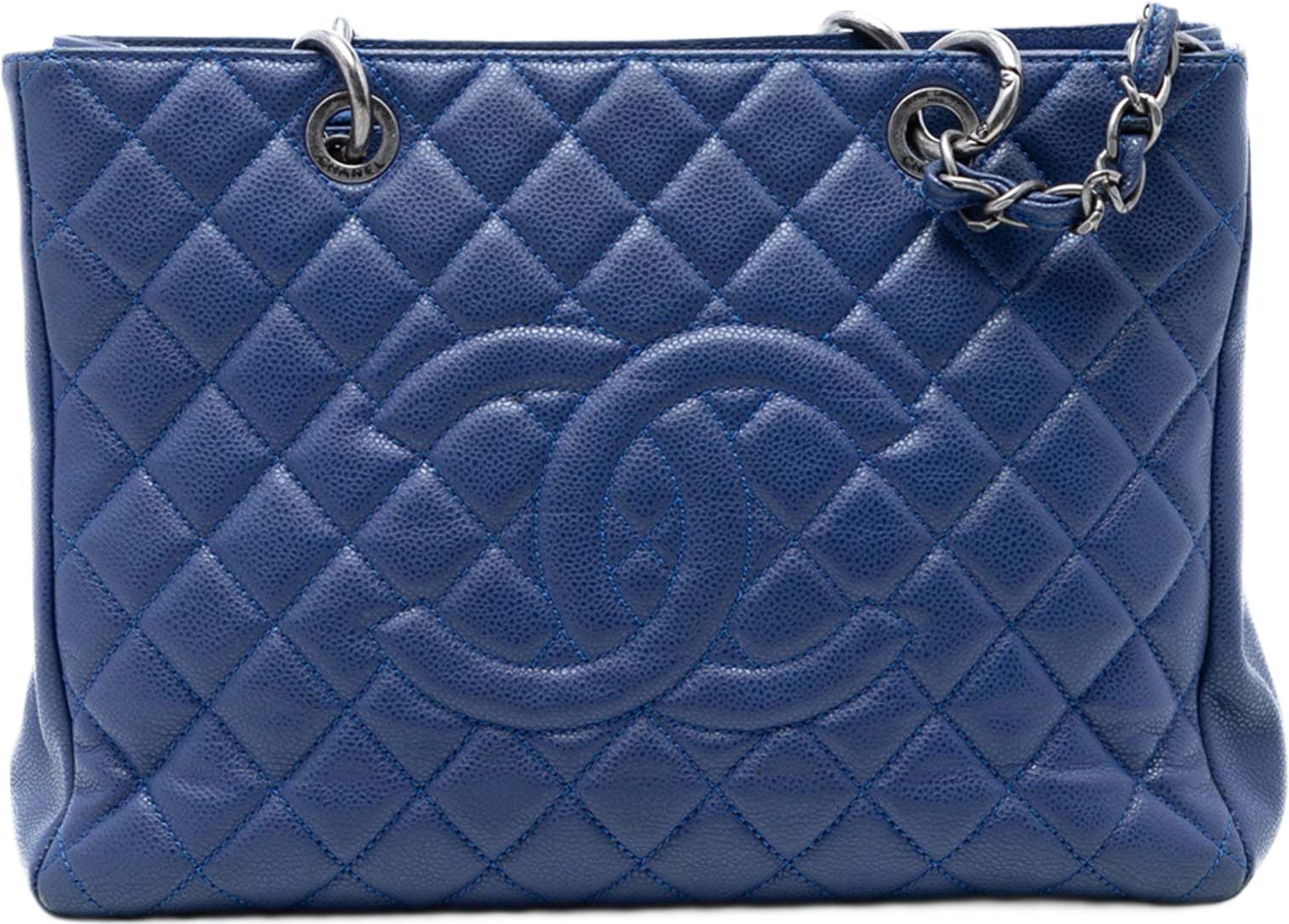 Chanel Caviar Grand Shopping Tote, från Luxclusif, i färgen blå. Klicka för att öppna bilden i stort format