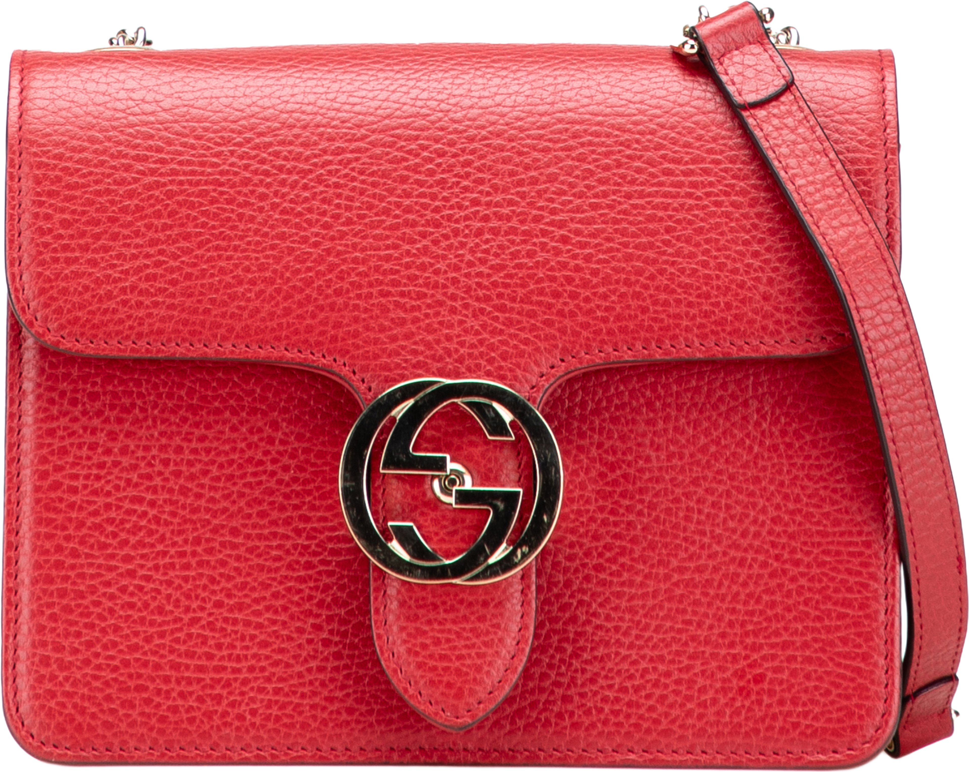 Gucci Small Dollar Calfskin Interlocking G Crossbody, från Luxclusif, i färgen red. Klicka för att öppna bilden i stort format