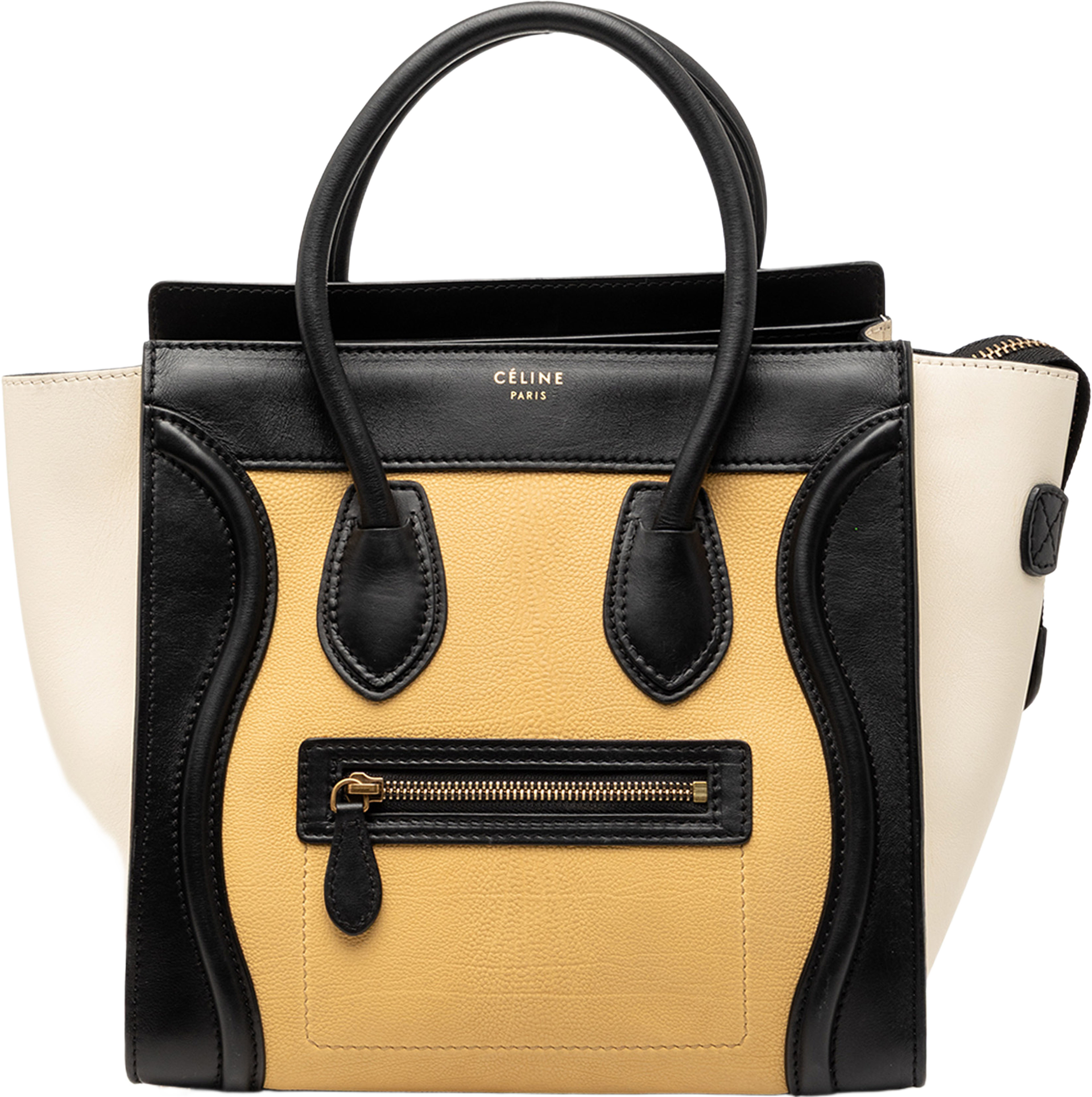Celine Micro Tricolor Leather Luggage Tote, från Luxclusif, i färgen light yellow. Klicka för att öppna bilden i stort format