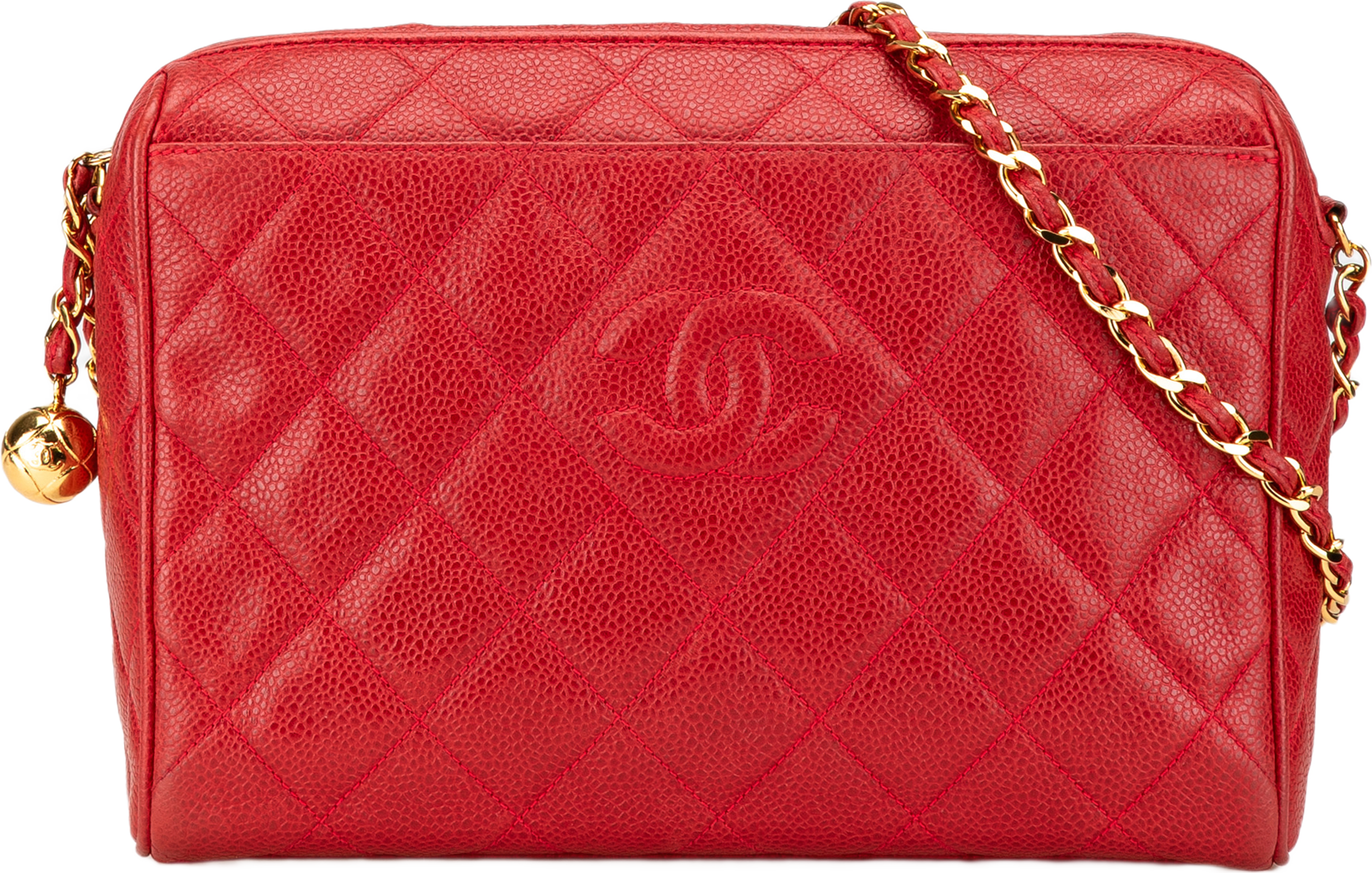 Chanel Cc Quilted Caviar Chain Camera Bag, från Luxclusif, i färgen red. Klicka för att öppna bilden i stort format