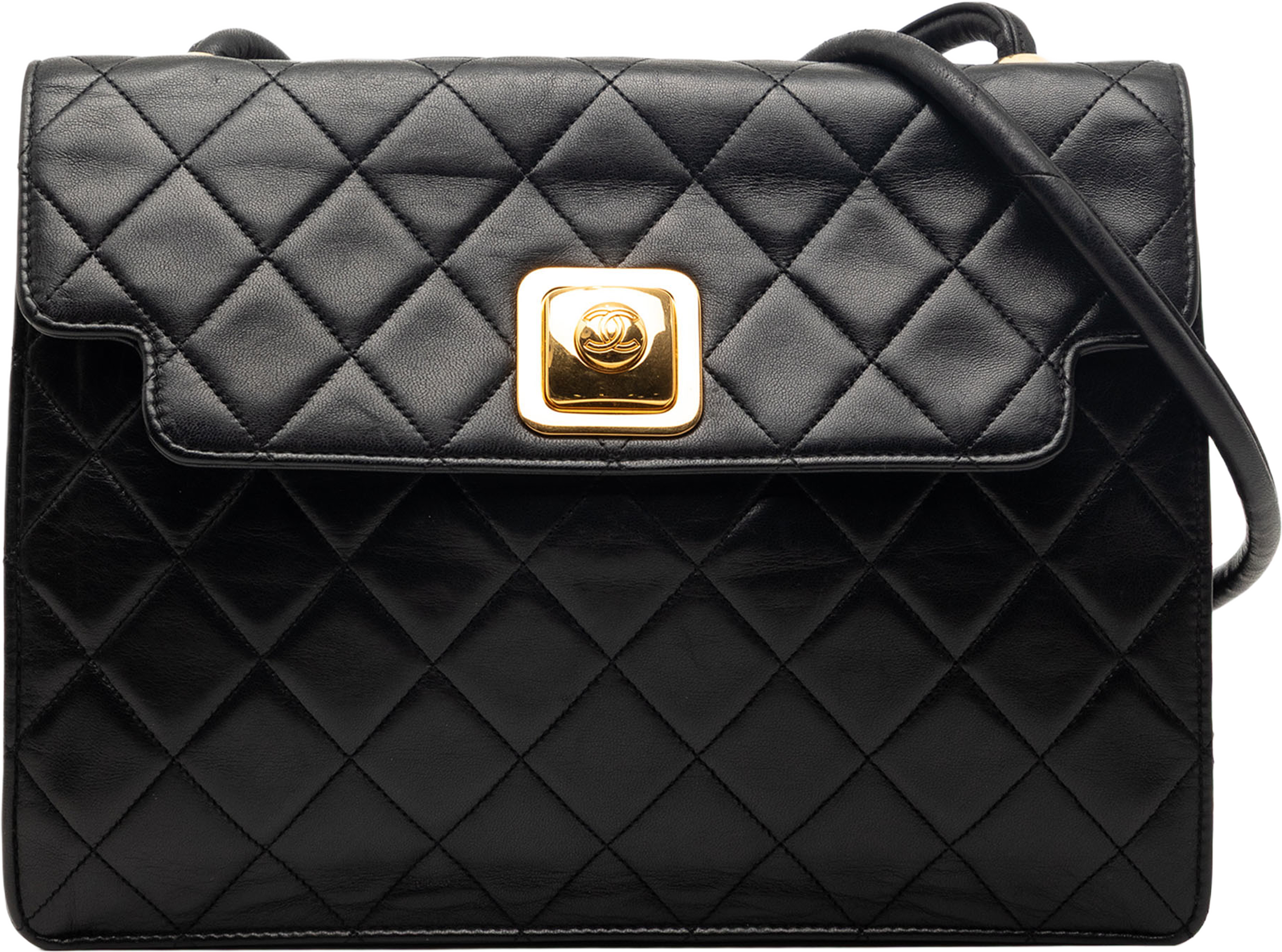 Chanel Cc Quilted Lambskin Square Flap, från Luxclusif, i färgen black. Klicka för att öppna bilden i stort format