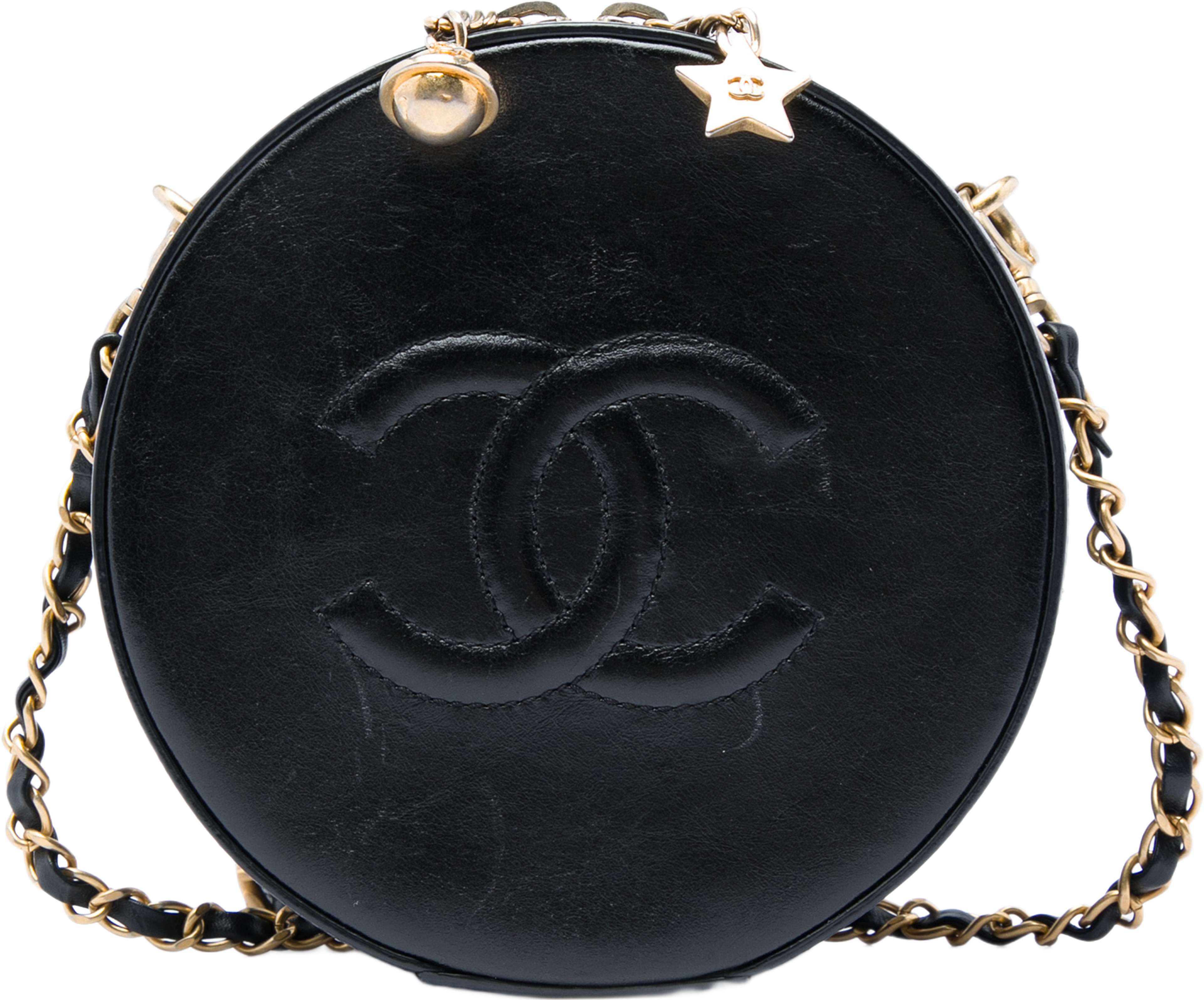 Chanel Glazed Calfskin Round As Earth Evening Bag, från Luxclusif, i färgen svart. Klicka för att öppna bilden i stort format