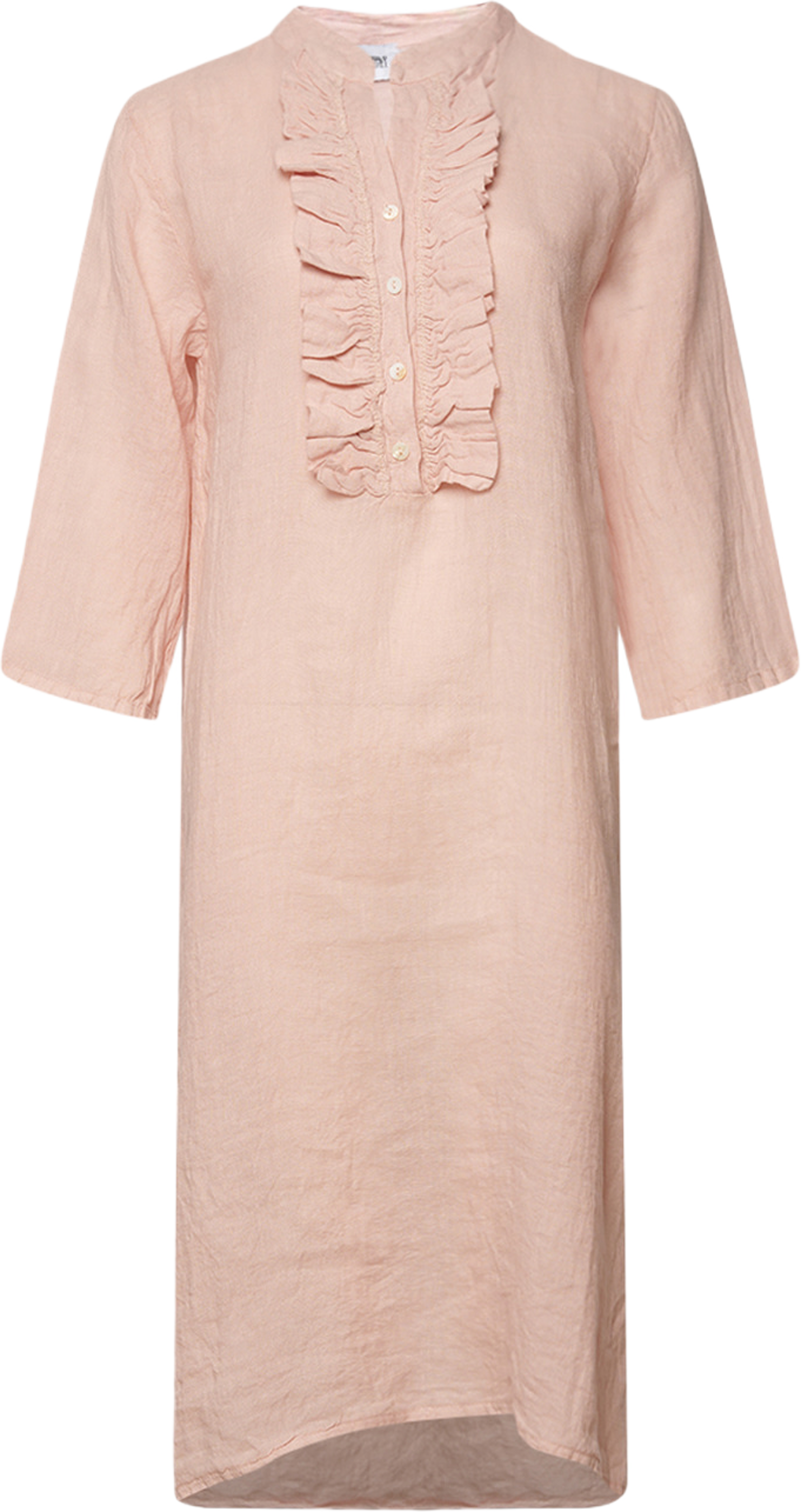 18970r, Long Shirt Dress Ruffle, Linen - New Rose