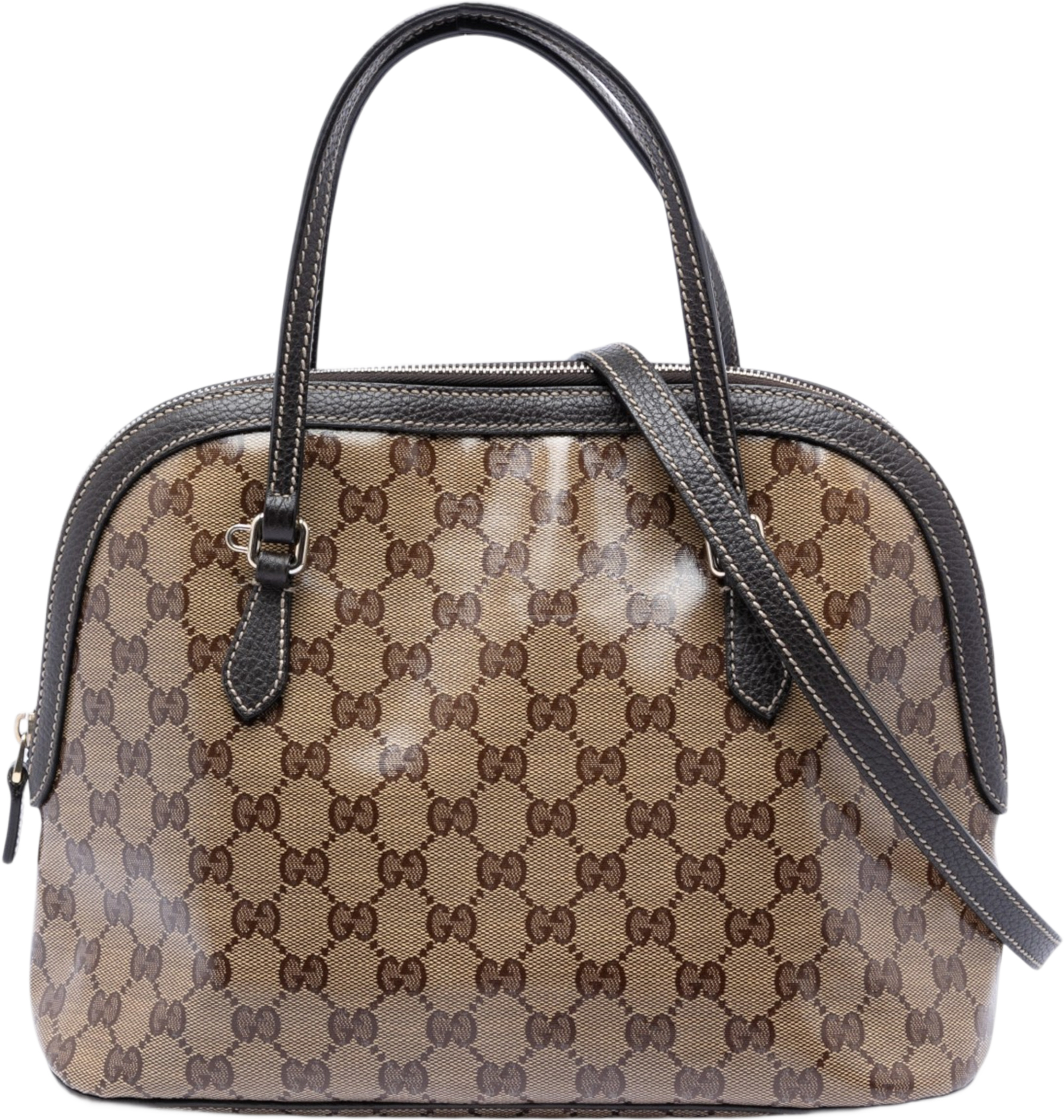 Gucci Medium Gg Crystal Dome Satchel, från Luxclusif, i färgen brown. Klicka för att öppna bilden i stort format