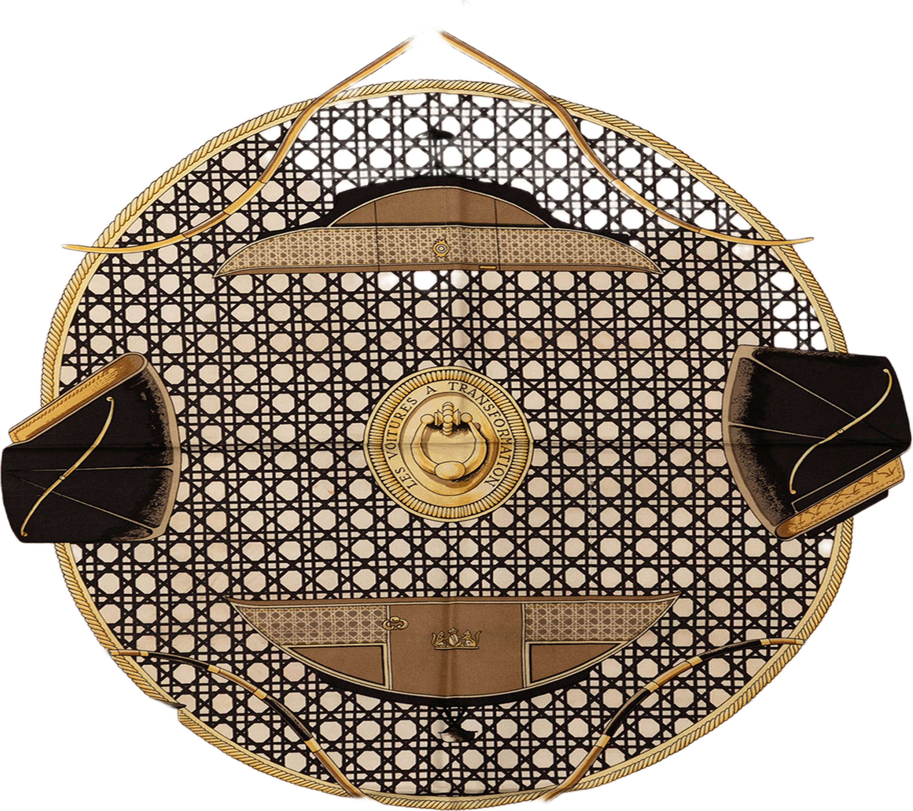 Hermès Les Voitures A Transformation Silk Scarf  90, från Luxclusif, i färgen ivory. Klicka för att öppna bilden i stort format