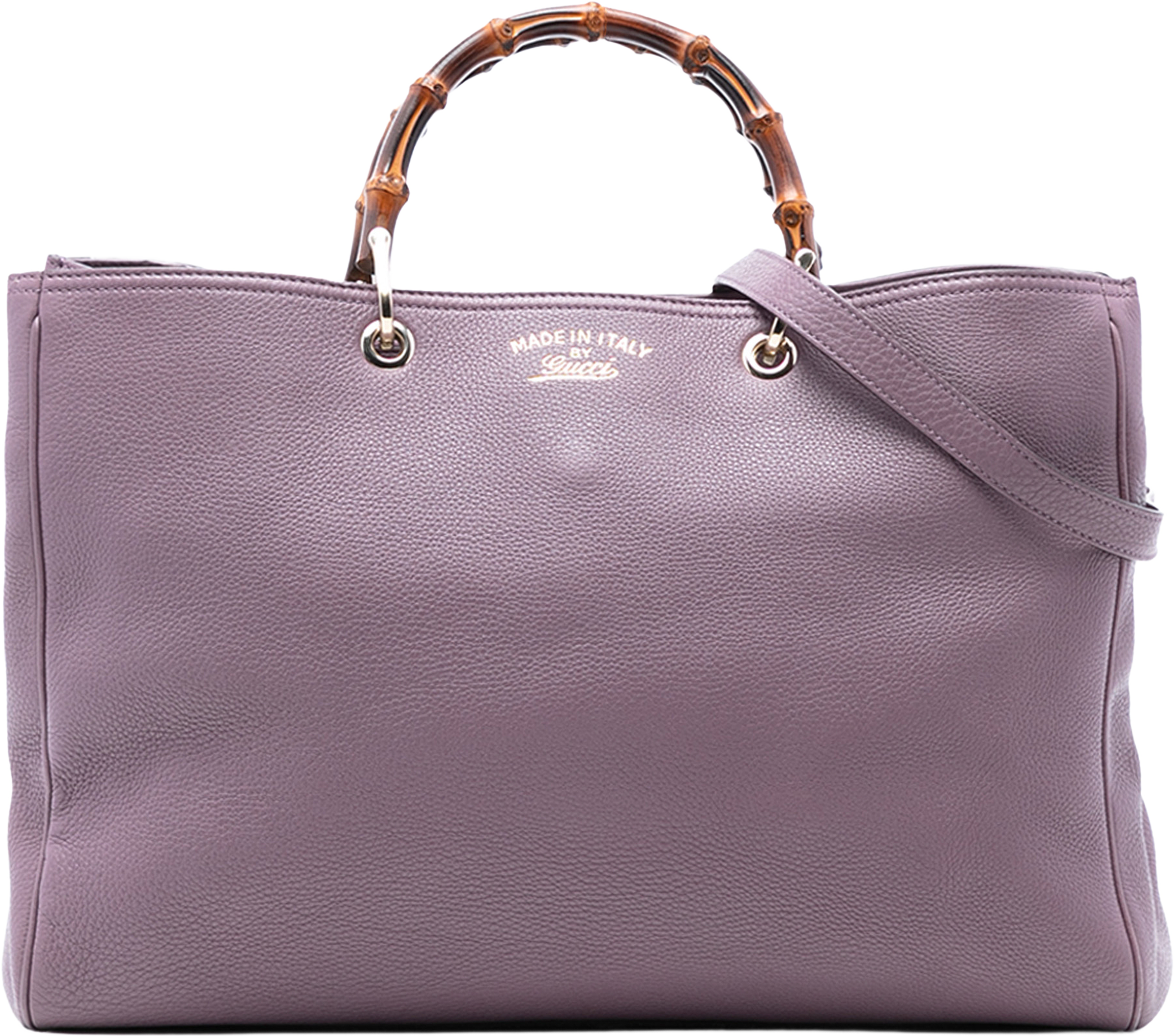 Gucci Large Calfskin Bamboo Shopper Satchel, från Luxclusif, i färgen purple. Klicka för att öppna bilden i stort format