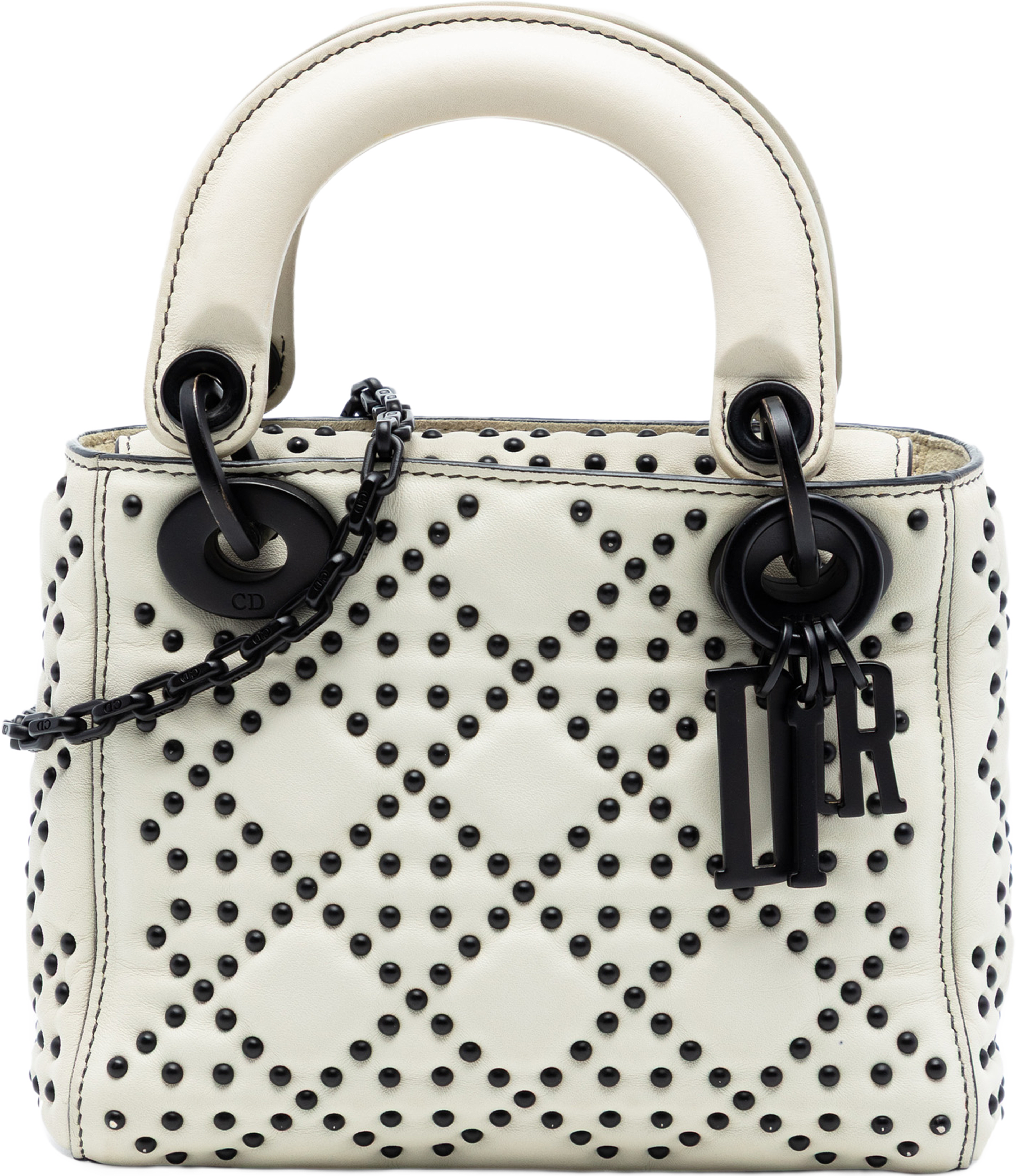 Dior Mini Lambskin Cannage Studded Supple Lady Dior, från Luxclusif, i färgen white. Klicka för att öppna bilden i stort format