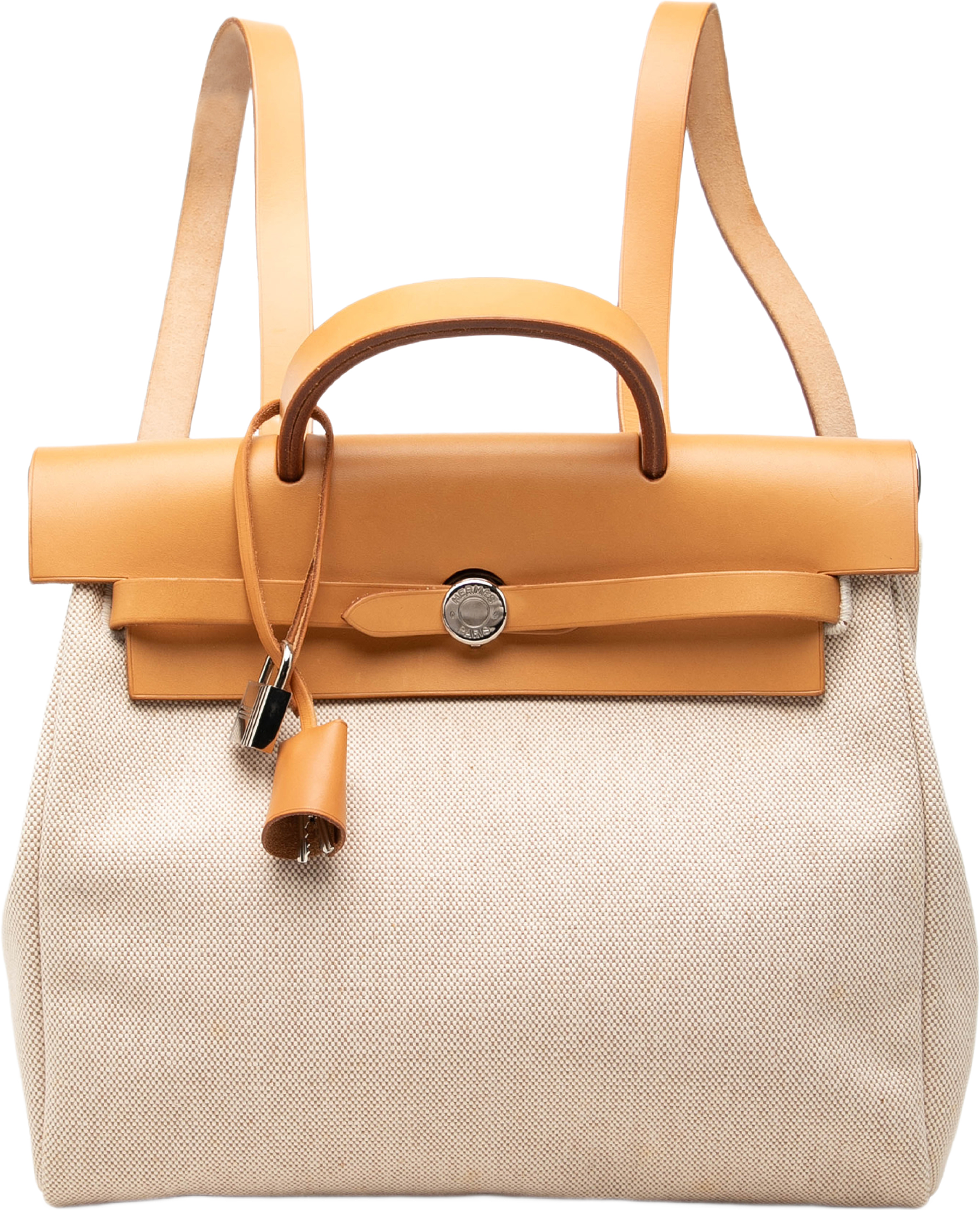 Hermès Toile Herbag Backpack Pm, från Luxclusif, i färgen beige. Klicka för att öppna bilden i stort format