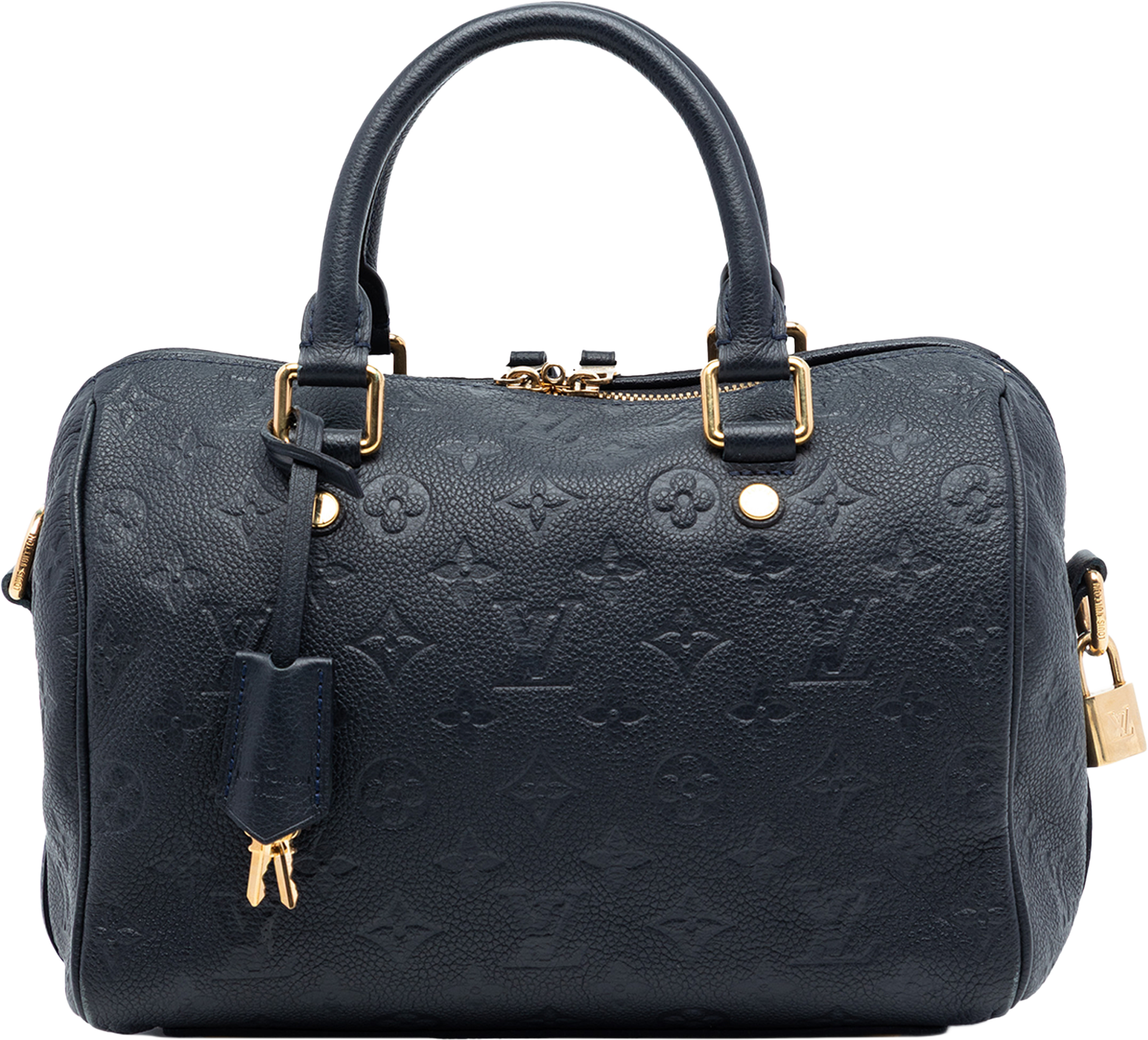 Louis Vuitton Monogram Empreinte Speedy Bandouliere 25, från Luxclusif, i färgen navy. Klicka för att öppna bilden i stort format