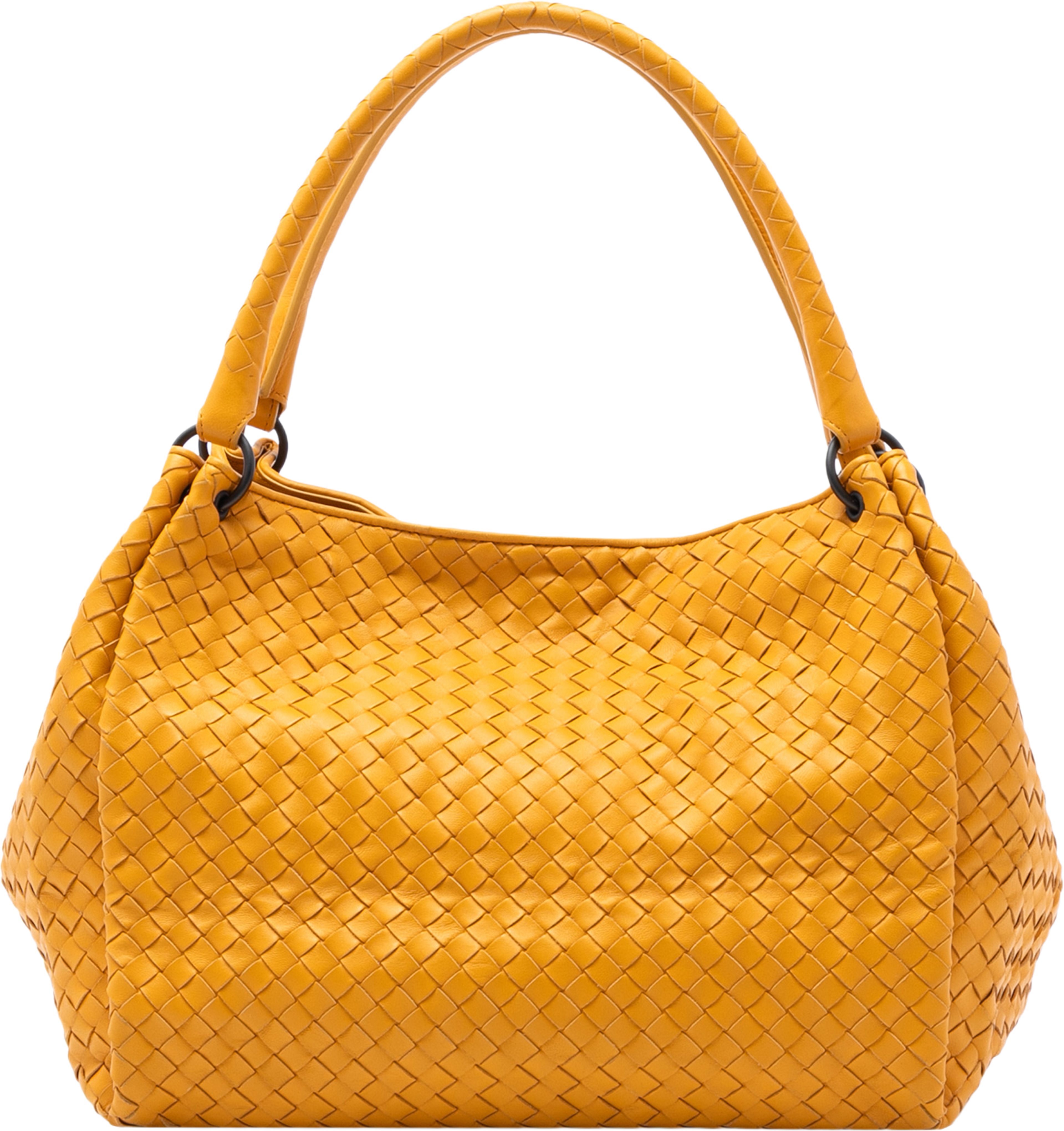 Bottega Veneta Nappa Intrecciato Parachute Tote, från Luxclusif, i färgen mustard. Klicka för att öppna bilden i stort format