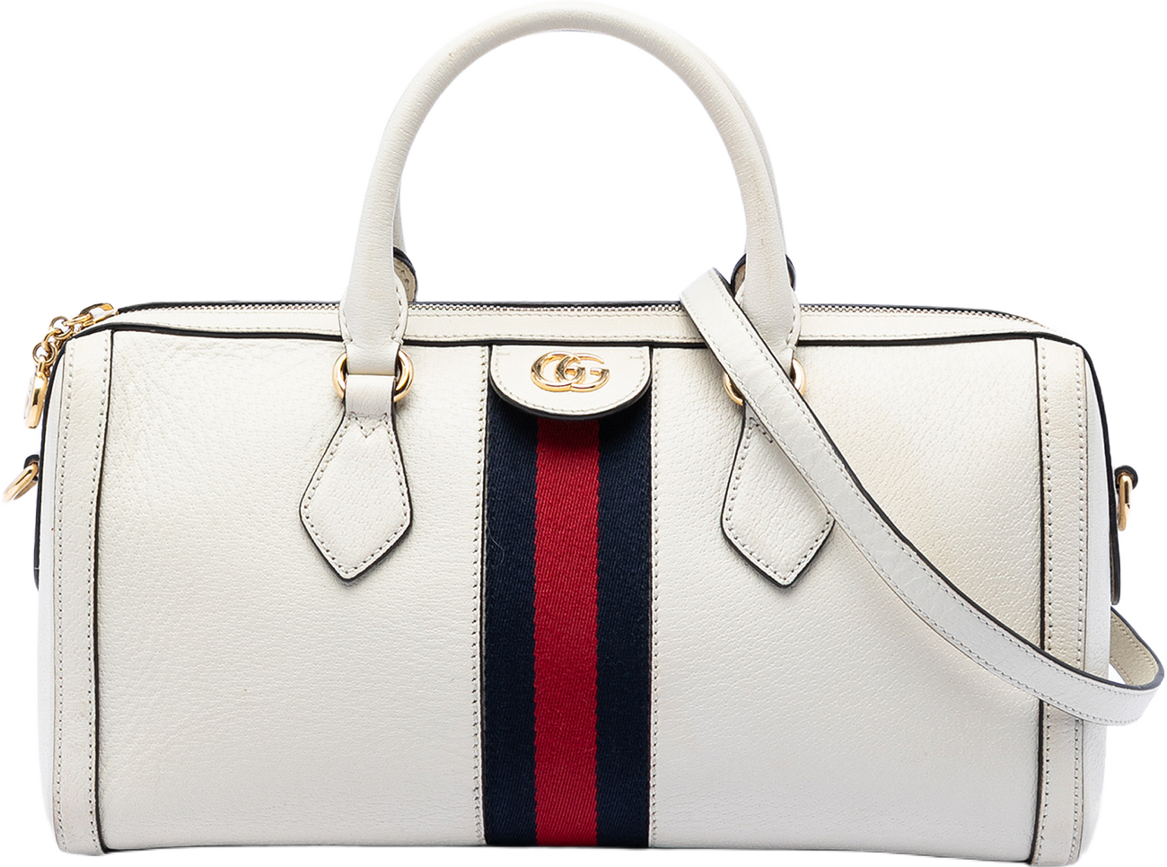 Gucci Medium Calfskin Web Ophidia Top Handle Bag, från Luxclusif, i färgen beige. Klicka för att öppna bilden i stort format