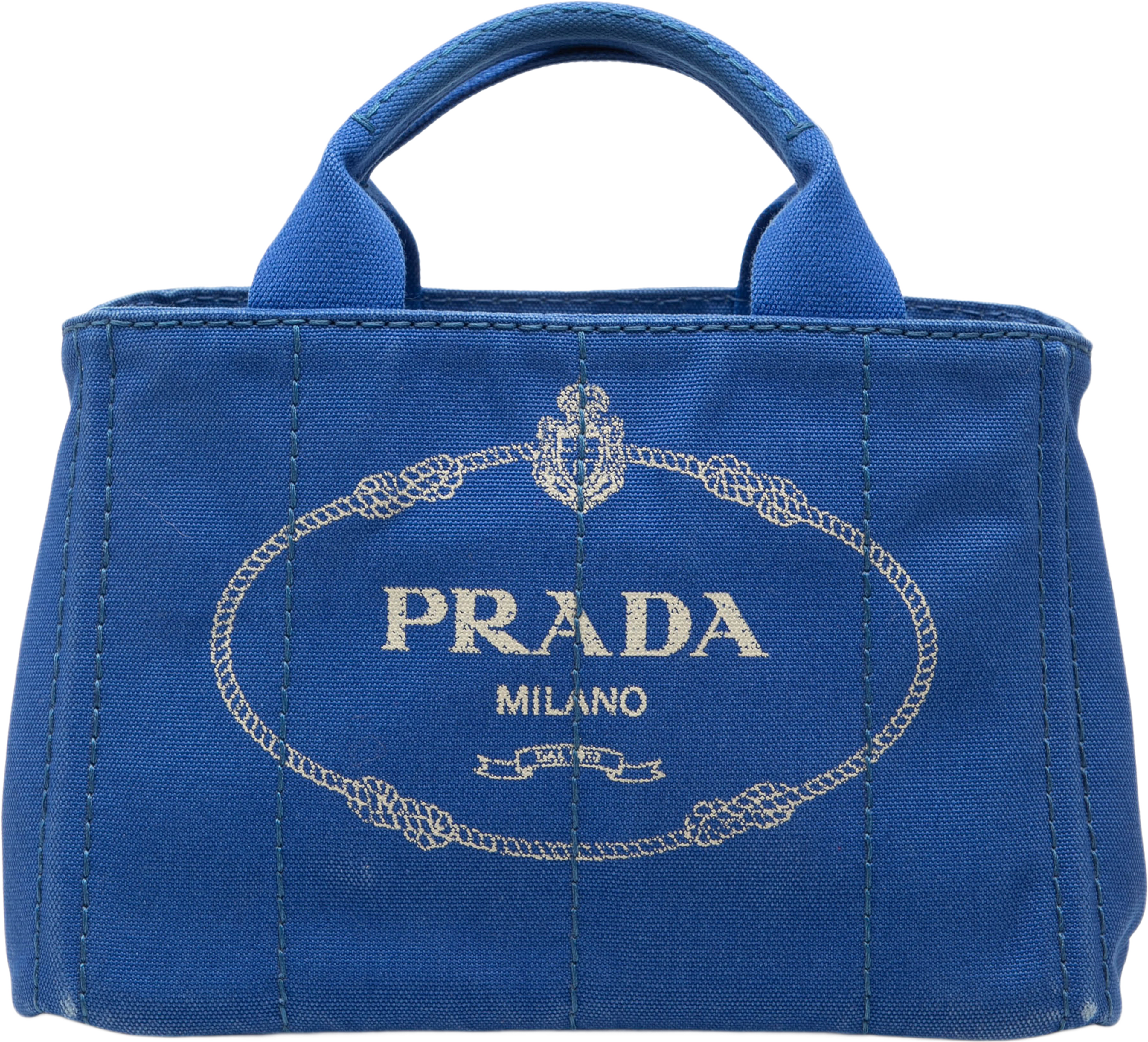 Prada Small Canvas Canapa Logo Satchel, från Luxclusif, i färgen blue. Klicka för att öppna bilden i stort format