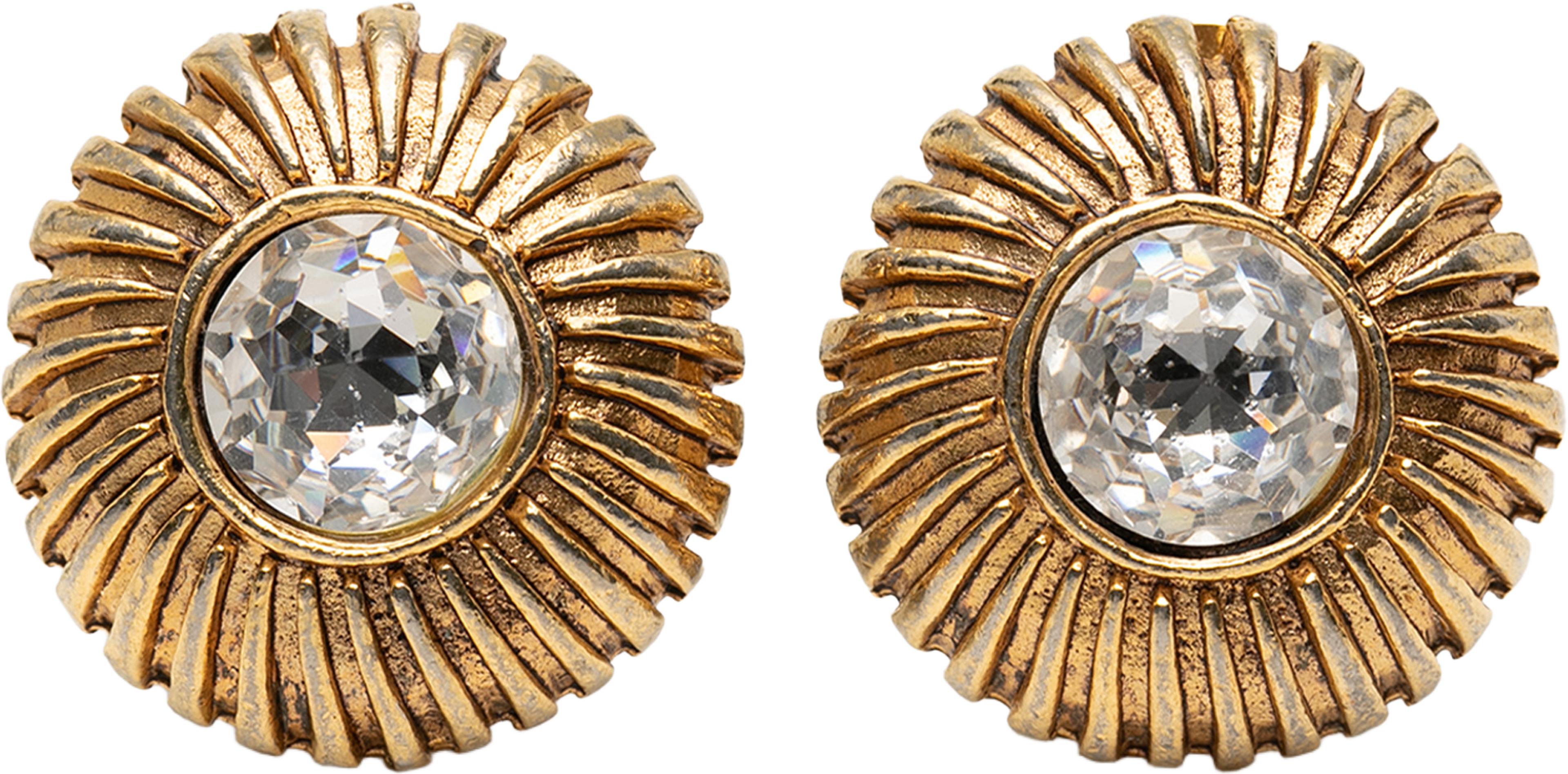 Chanel Gold Plated Rhinestone Sunburst Clip On Earrings, från Luxclusif, i färgen gold. Klicka för att öppna bilden i stort format