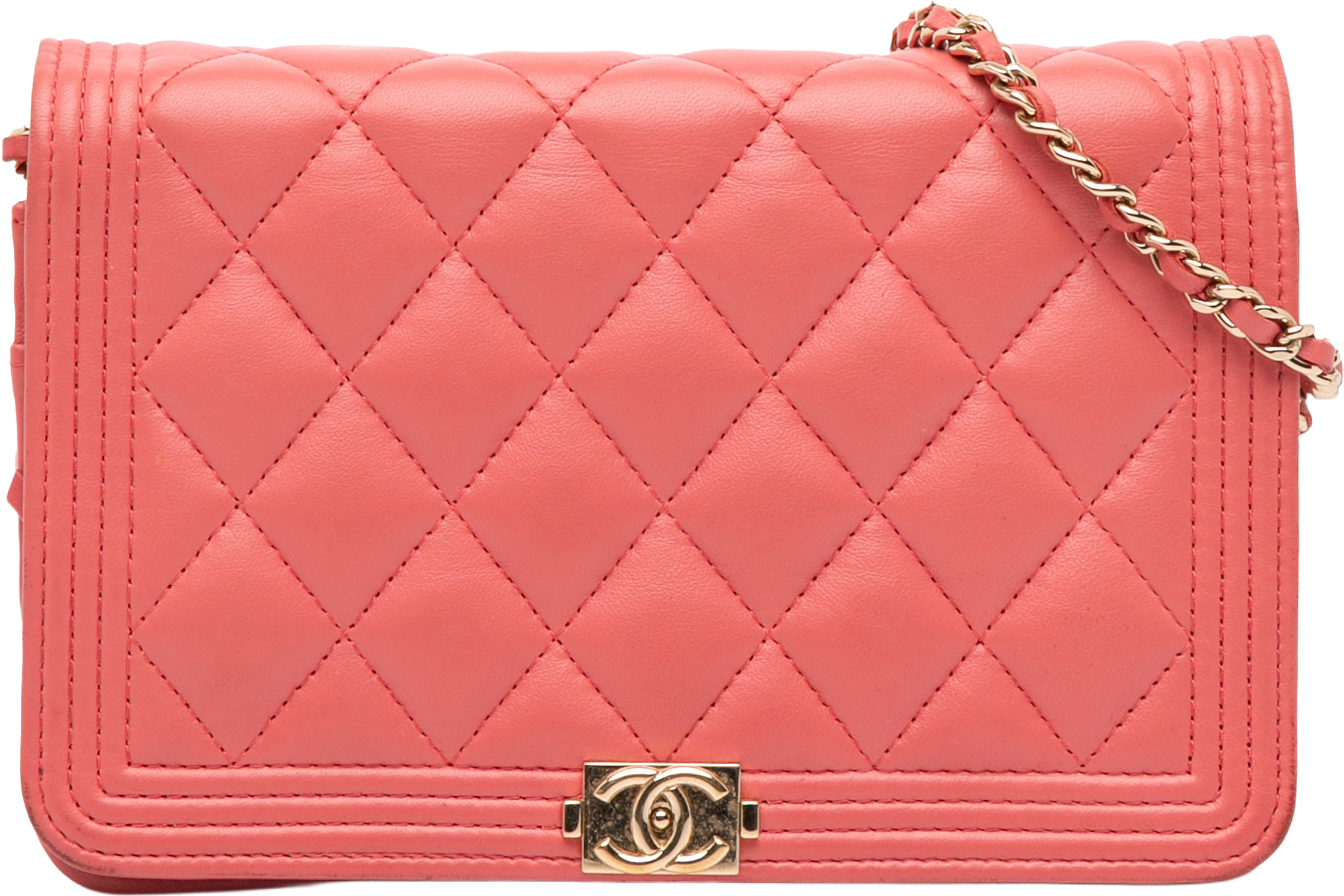 Chanel Lambskin Boy Wallet On Chain, från Luxclusif, i färgen blush. Klicka för att öppna bilden i stort format