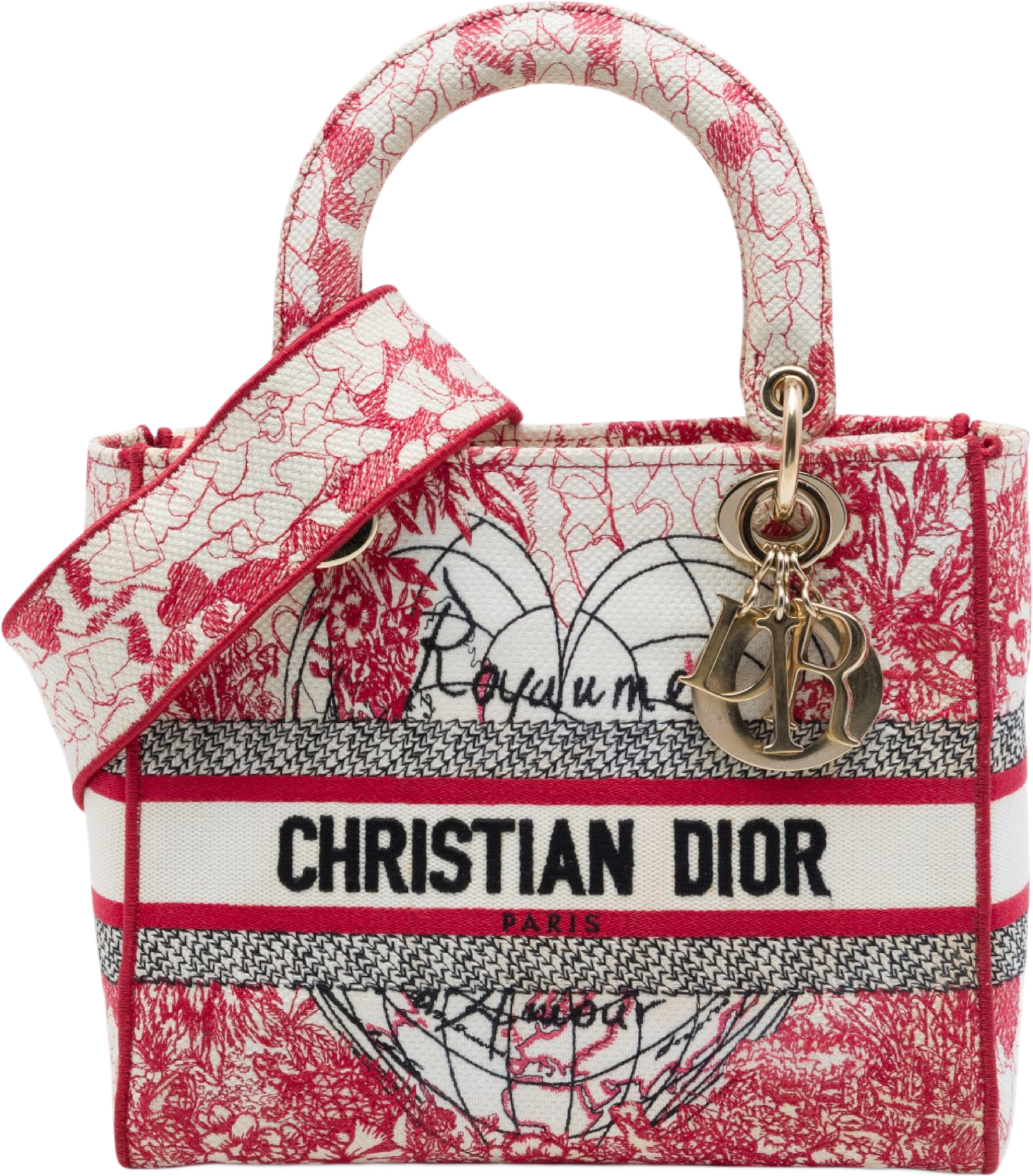 Dior Dioramour Medium Embroidered Canvas Royale Lady D Lite, från Luxclusif, i färgen röd. Klicka för att öppna bilden i stort format