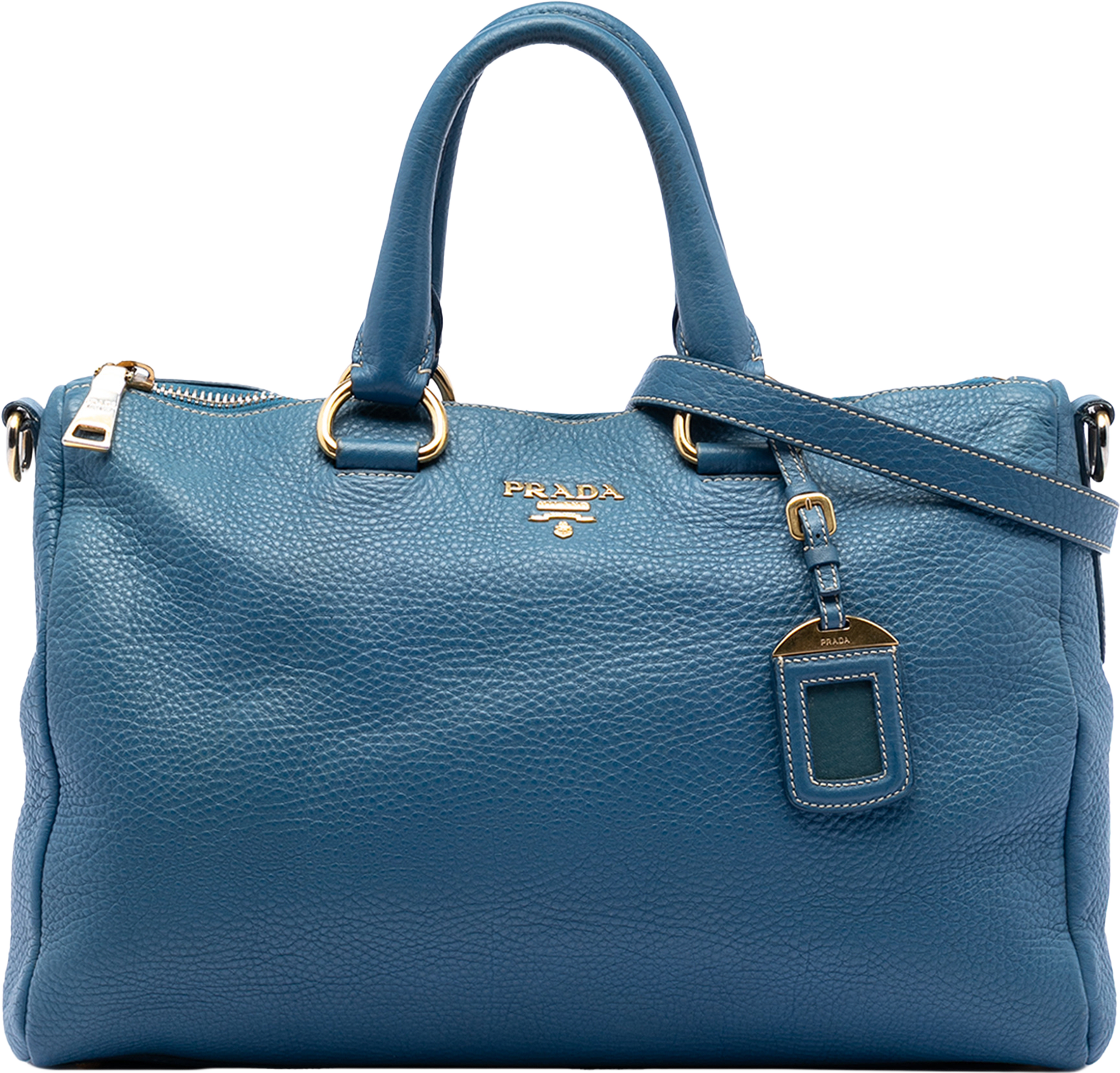 Prada Vitello Daino Zip Top Satchel, från Luxclusif, i färgen dark blue. Klicka för att öppna bilden i stort format