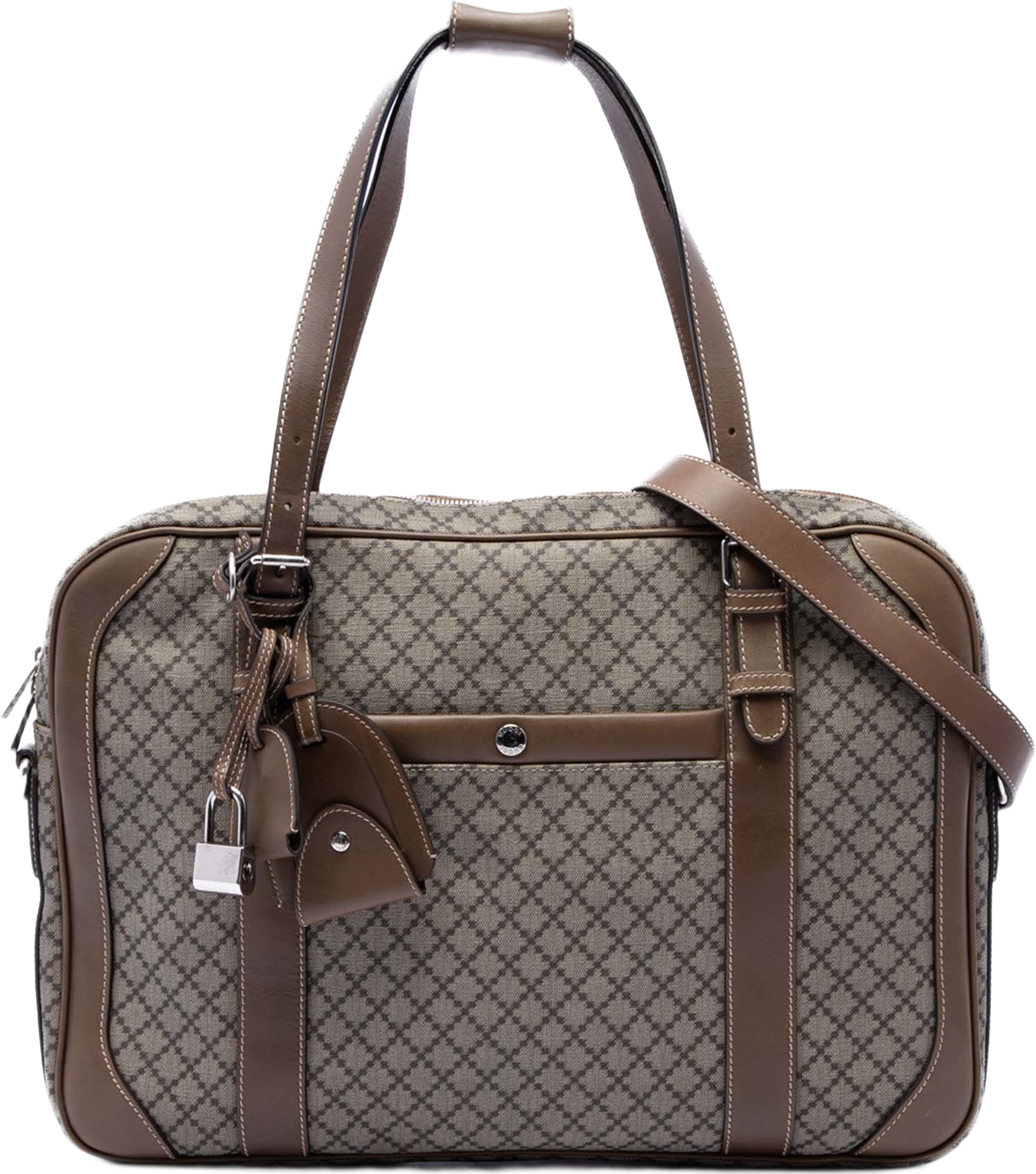 Gucci Diamante Coated Canvas Business Bag, från Luxclusif, i färgen beige. Klicka för att öppna bilden i stort format