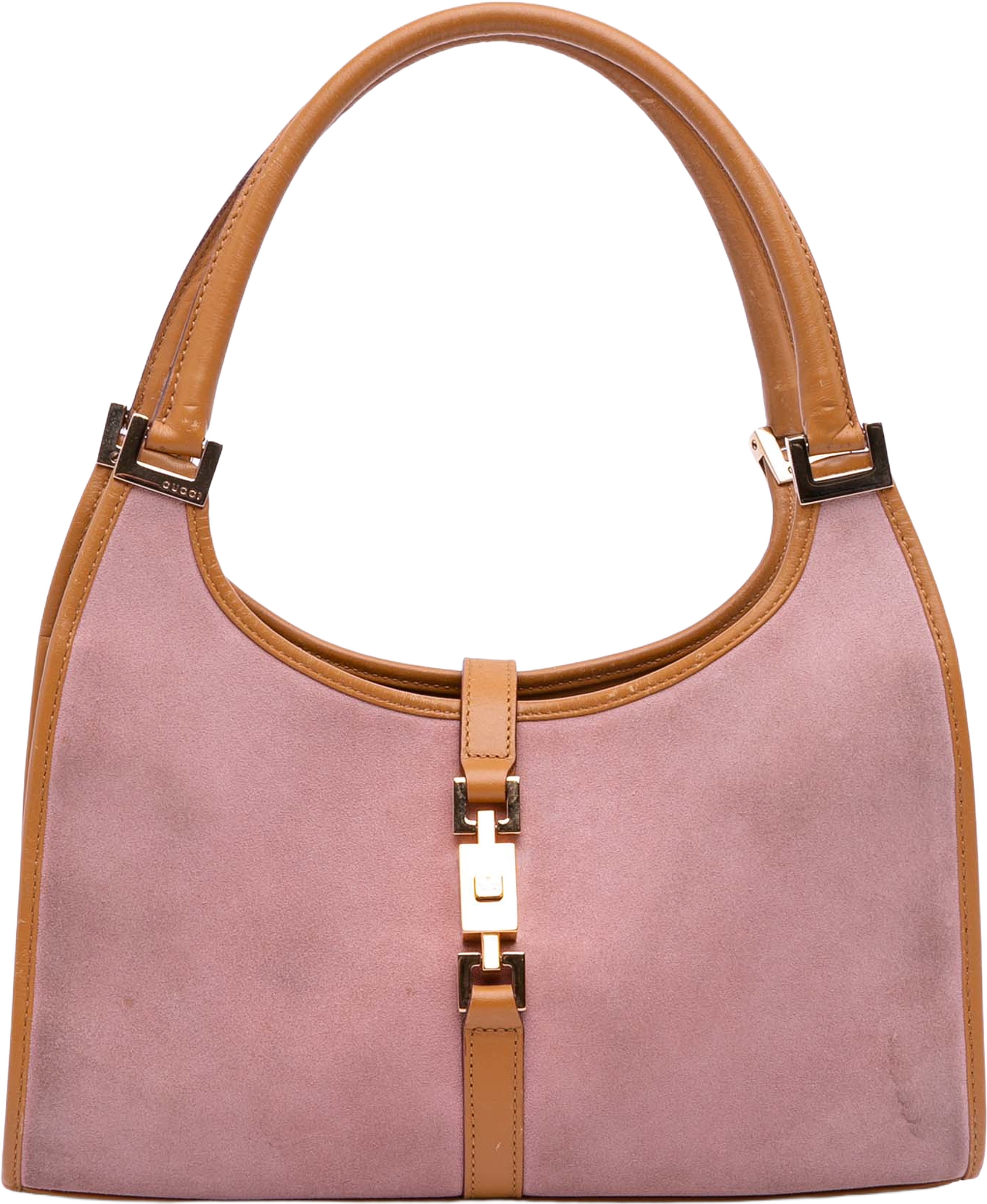 Gucci Suede Jackie Bardot Handbag, från Luxclusif, i färgen pink. Klicka för att öppna bilden i stort format
