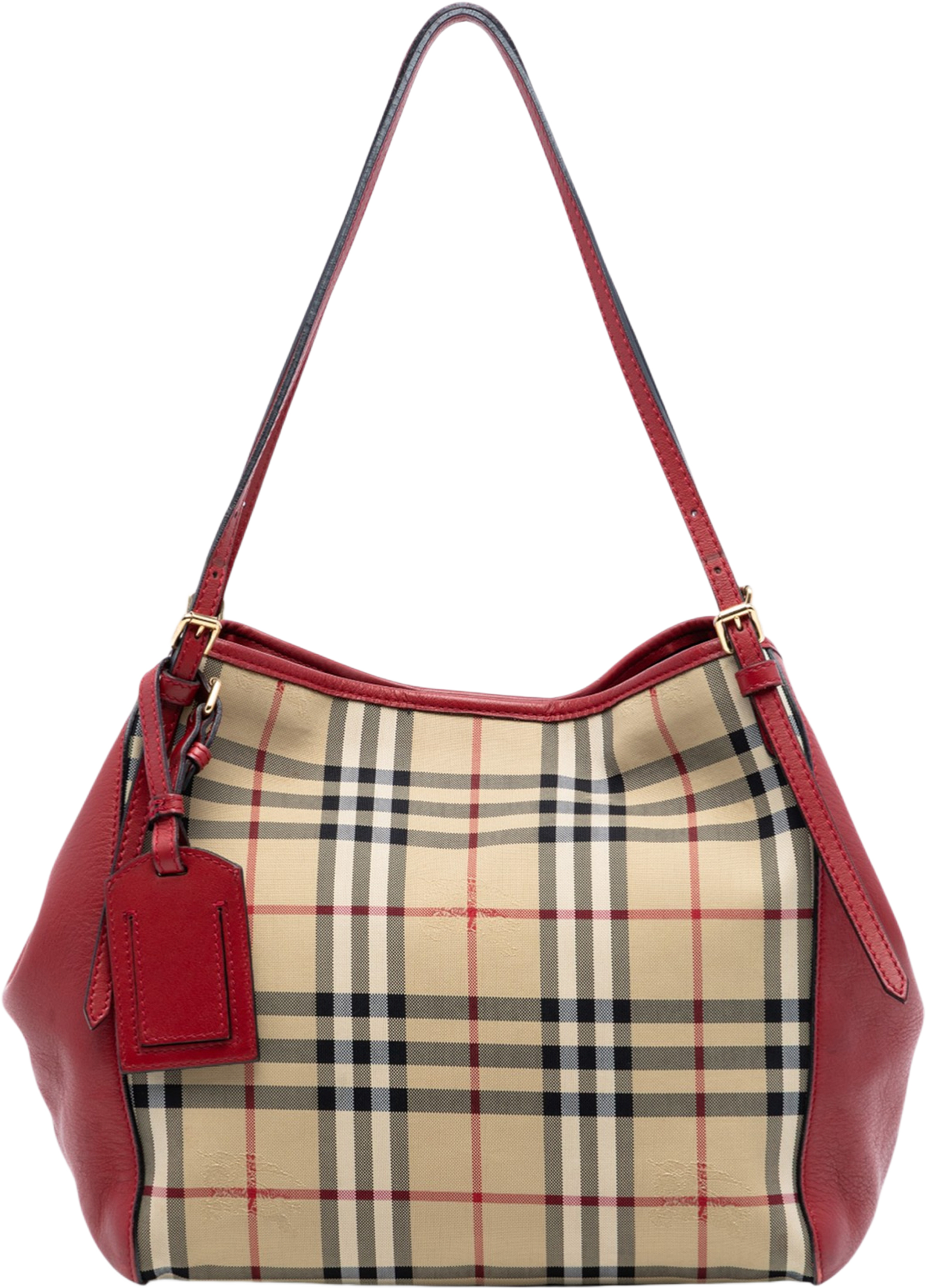 Burberry Small Haymarket Check Canvas And Leather Canterbury Tote, från Luxclusif, i färgen beige. Klicka för att öppna bilden i stort format