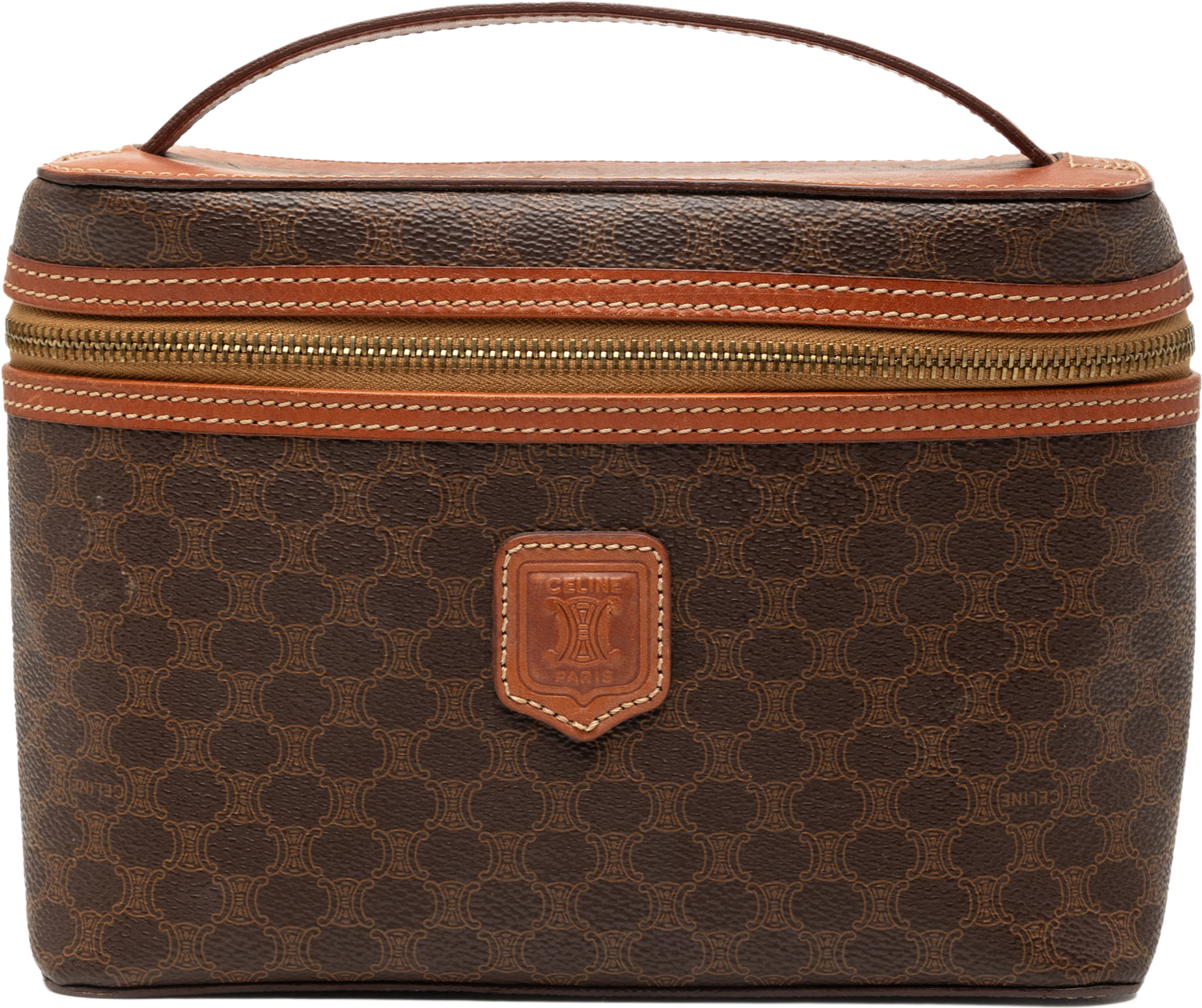 Celine Macadam Coated Canvas Vanity Bag, från Luxclusif, i färgen brown. Klicka för att öppna bilden i stort format