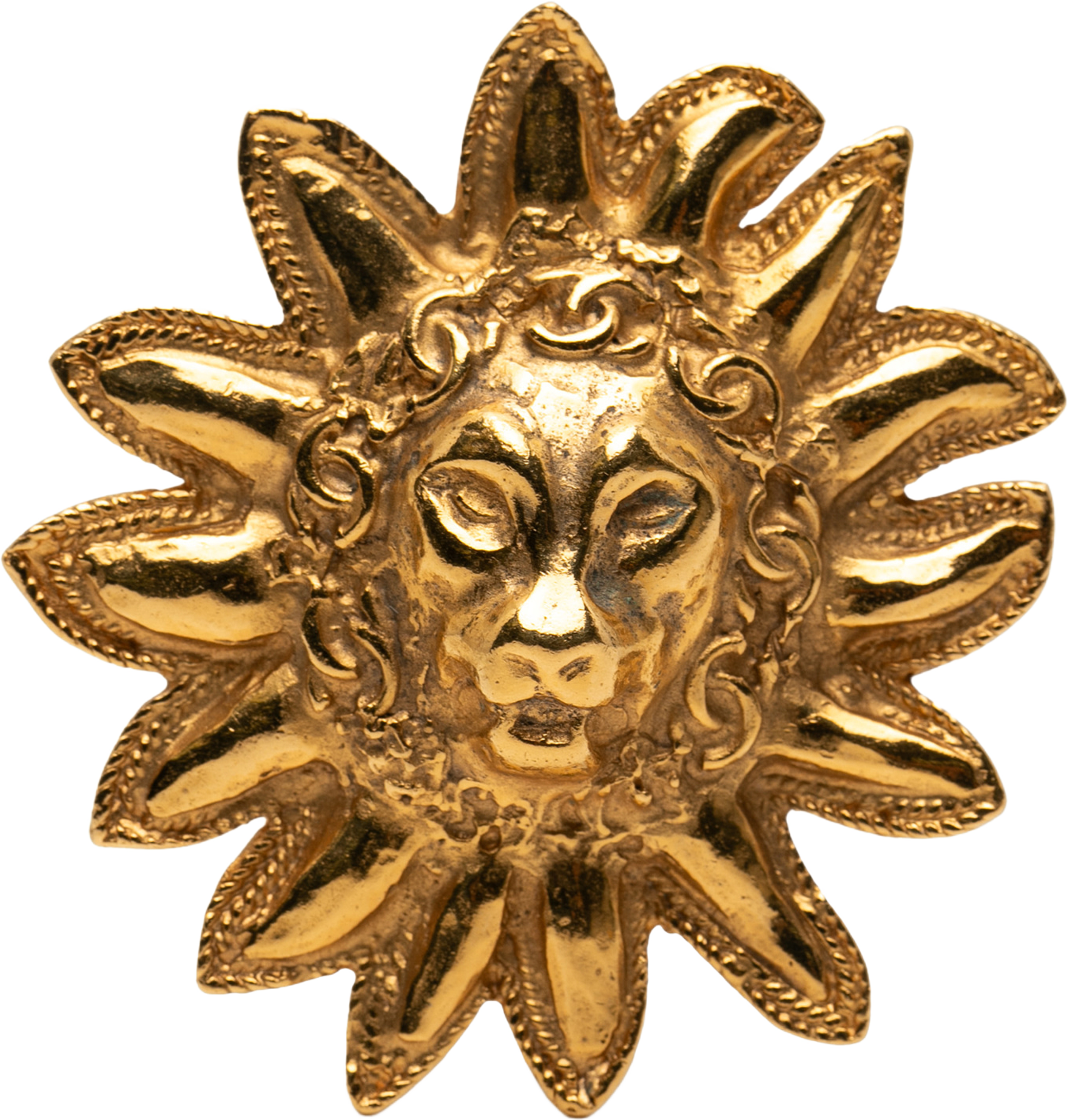 Chanel Gold Plated Cc Lion Sun Brooch, från Luxclusif, i färgen gold. Klicka för att öppna bilden i stort format