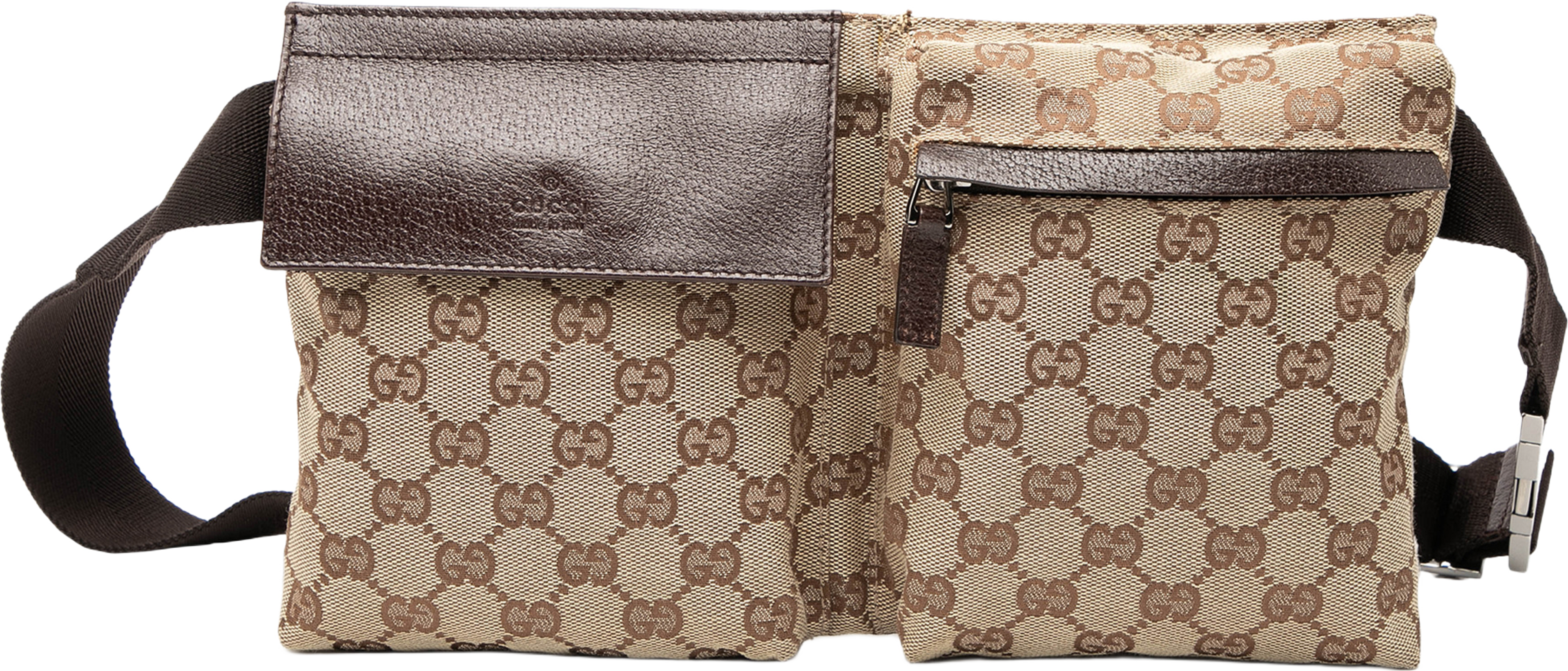 Gucci Gg Canvas Double Pocket Belt Bag, från Luxclusif, i färgen beige. Klicka för att öppna bilden i stort format