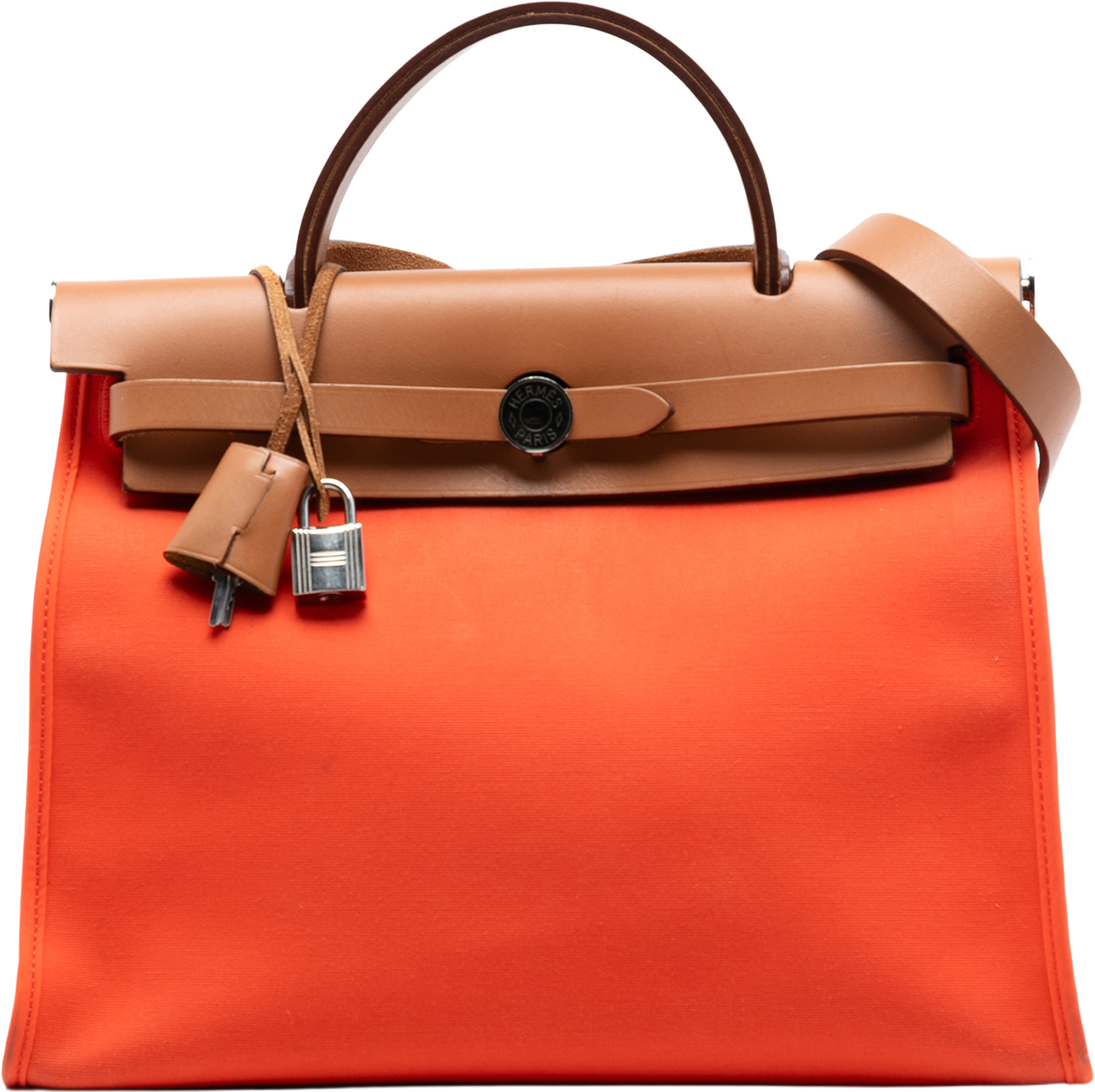 Hermès Toile Herbag Zip 31, från Luxclusif, i färgen dark orange. Klicka för att öppna bilden i stort format