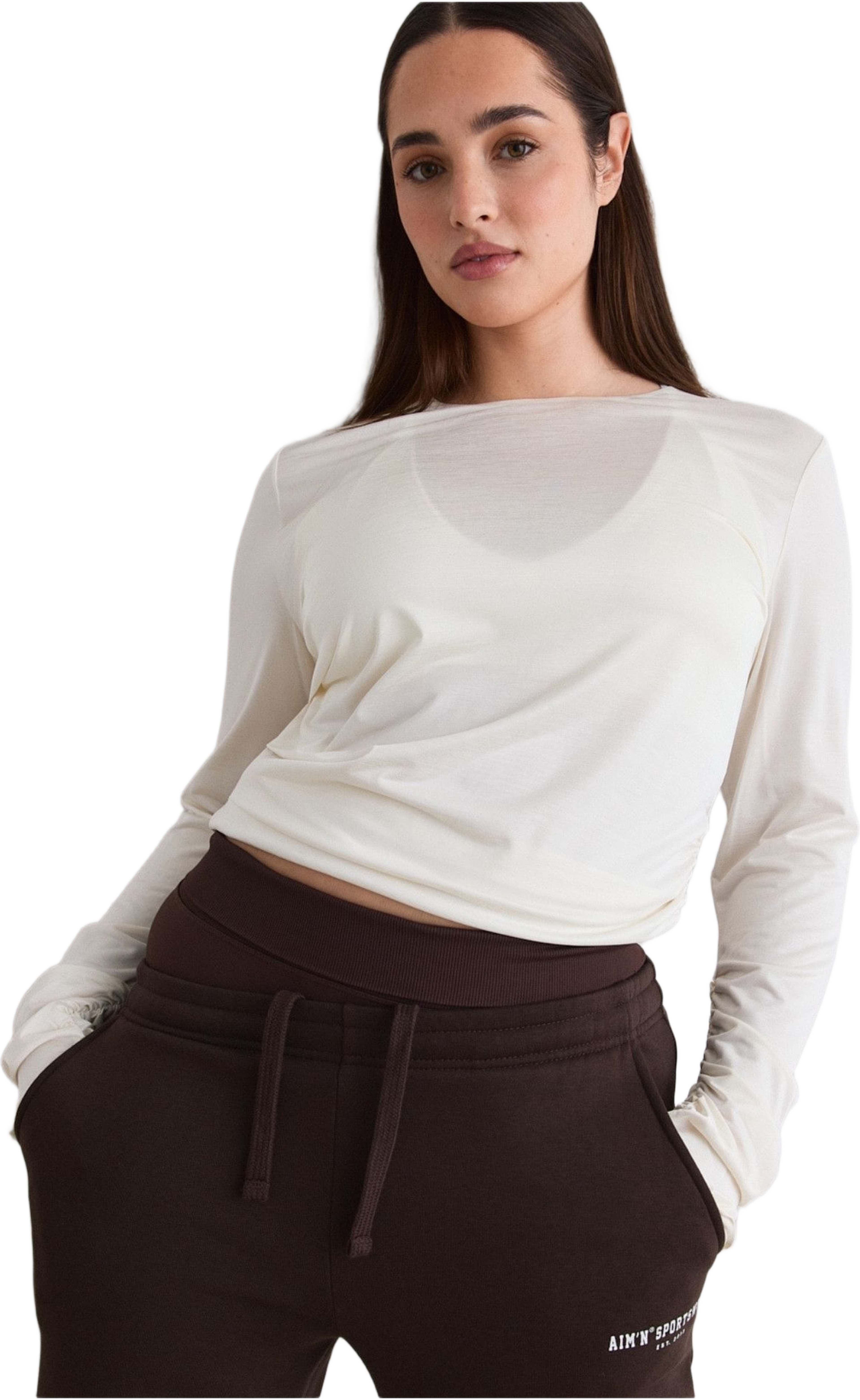 Luminous Draped Long Sleeve, från aim'n, i färgen off white. Klicka för att öppna bilden i stort format