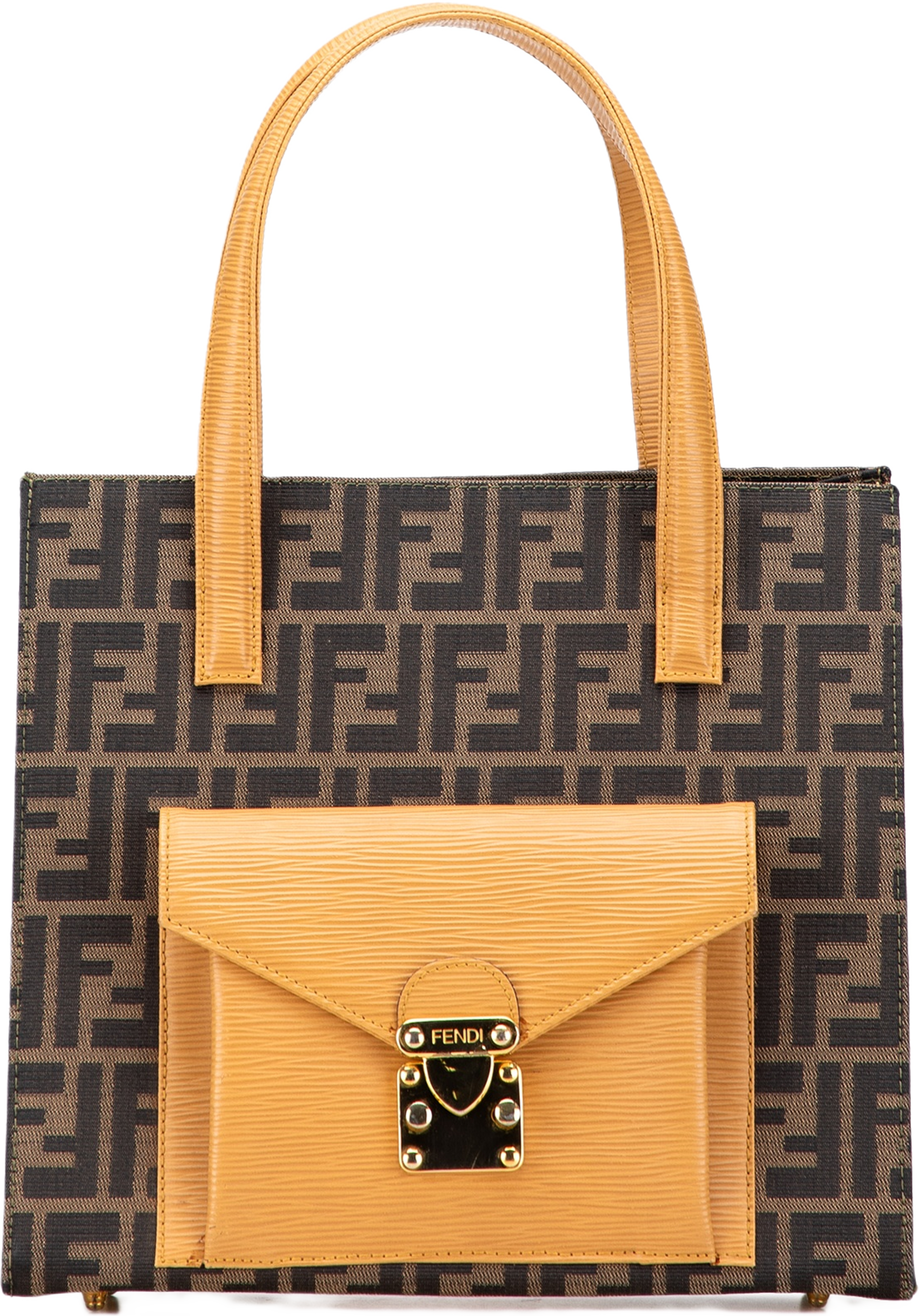Fendi Zucca Canvas Front Pocket Tote, från Luxclusif, i färgen brown. Klicka för att öppna bilden i stort format