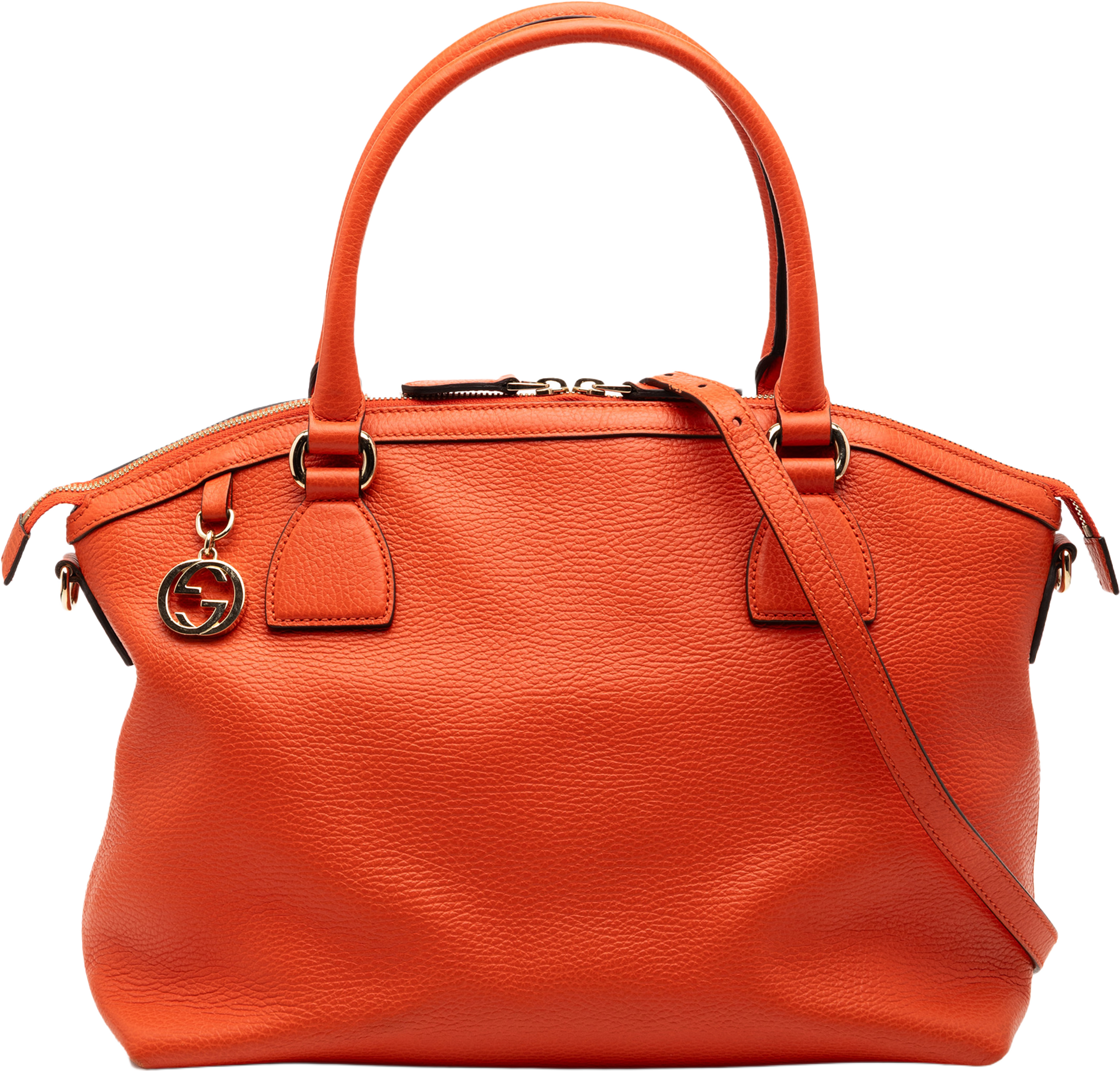 Gucci Medium Leather Gg Charm Dome Satchel, från Luxclusif, i färgen orange. Klicka för att öppna bilden i stort format