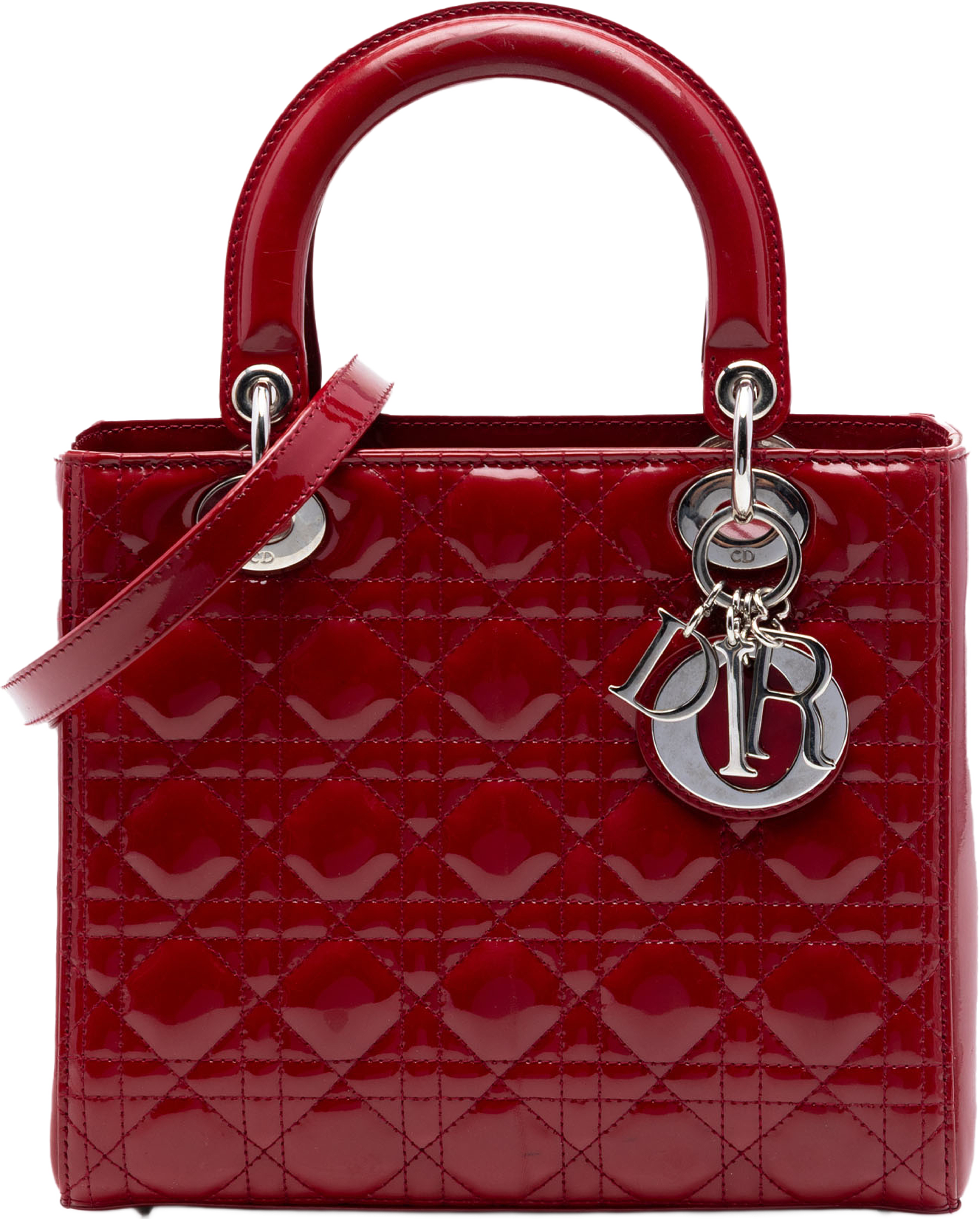 Dior Medium Patent Cannage Lady Dior, från Luxclusif, i färgen dark red. Klicka för att öppna bilden i stort format