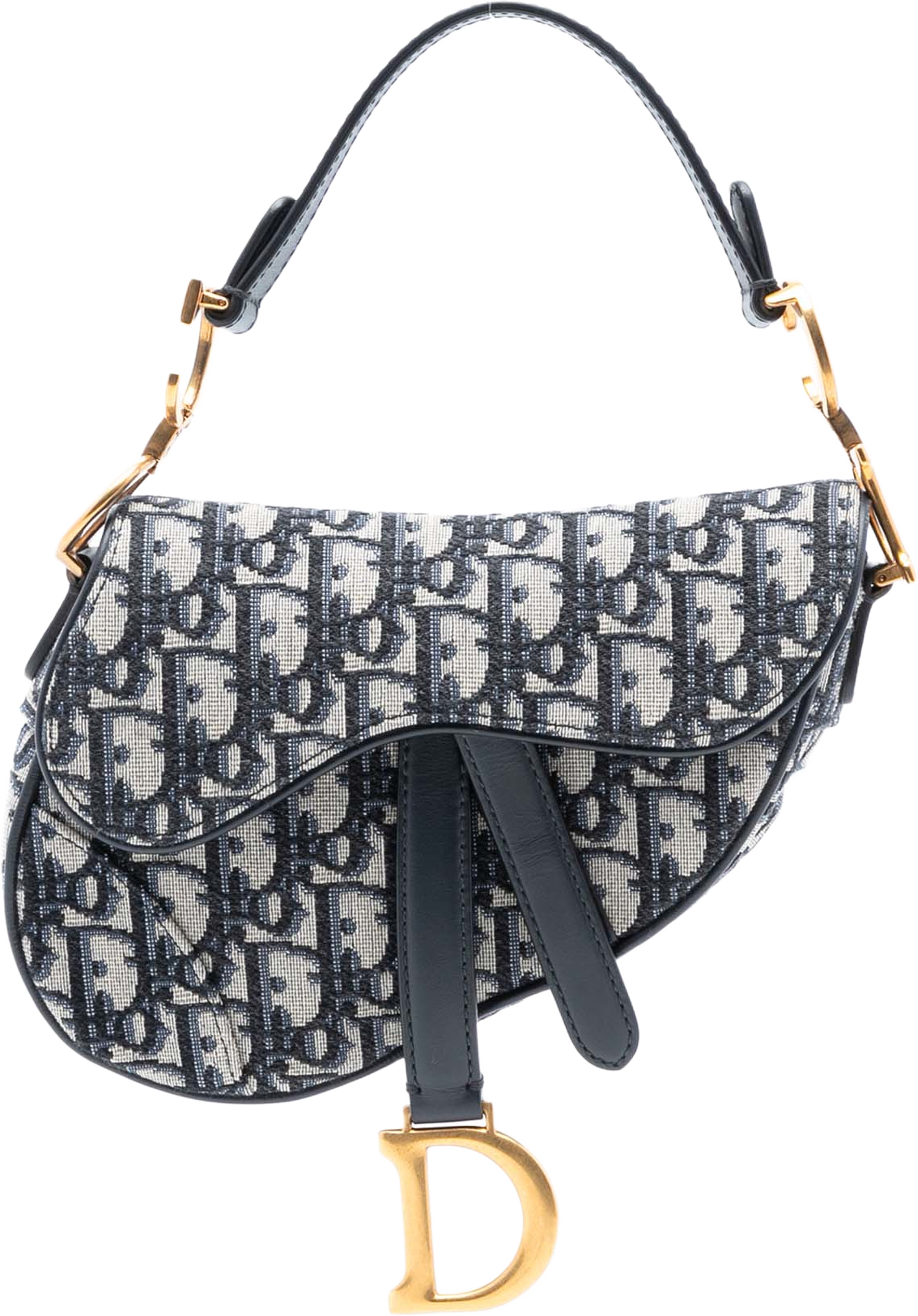 Dior Mini Oblique Canvas Saddle Bag, från Luxclusif, i färgen navy. Klicka för att öppna bilden i stort format